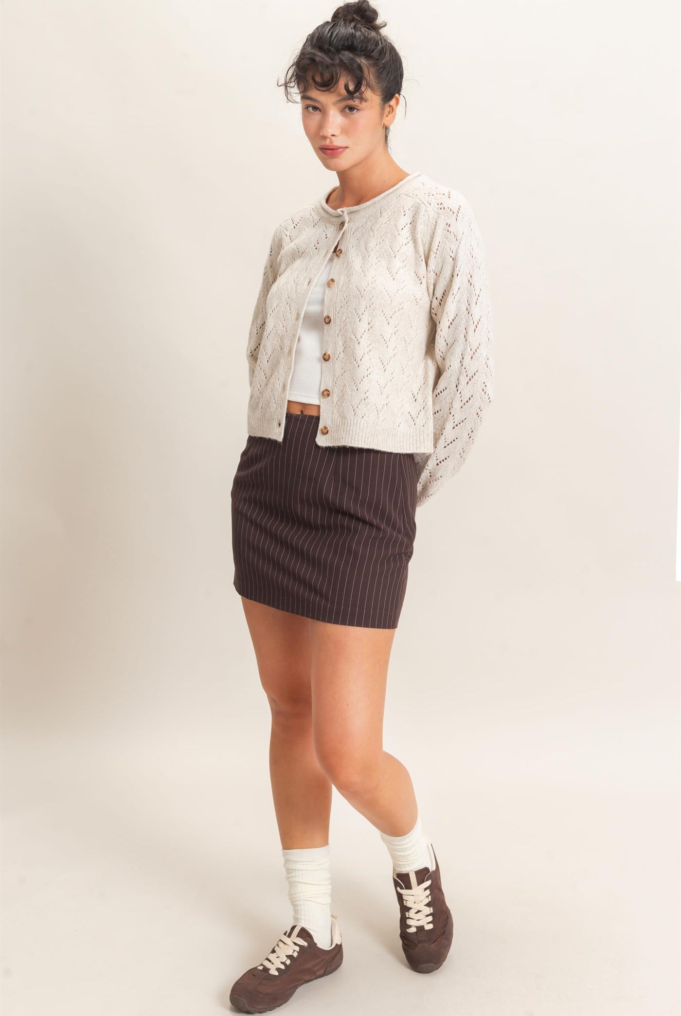 Wholesale Pointelle Knit Button Front Cardigan Cardigans DZ26C978 IVORY DOUBLE ZERO