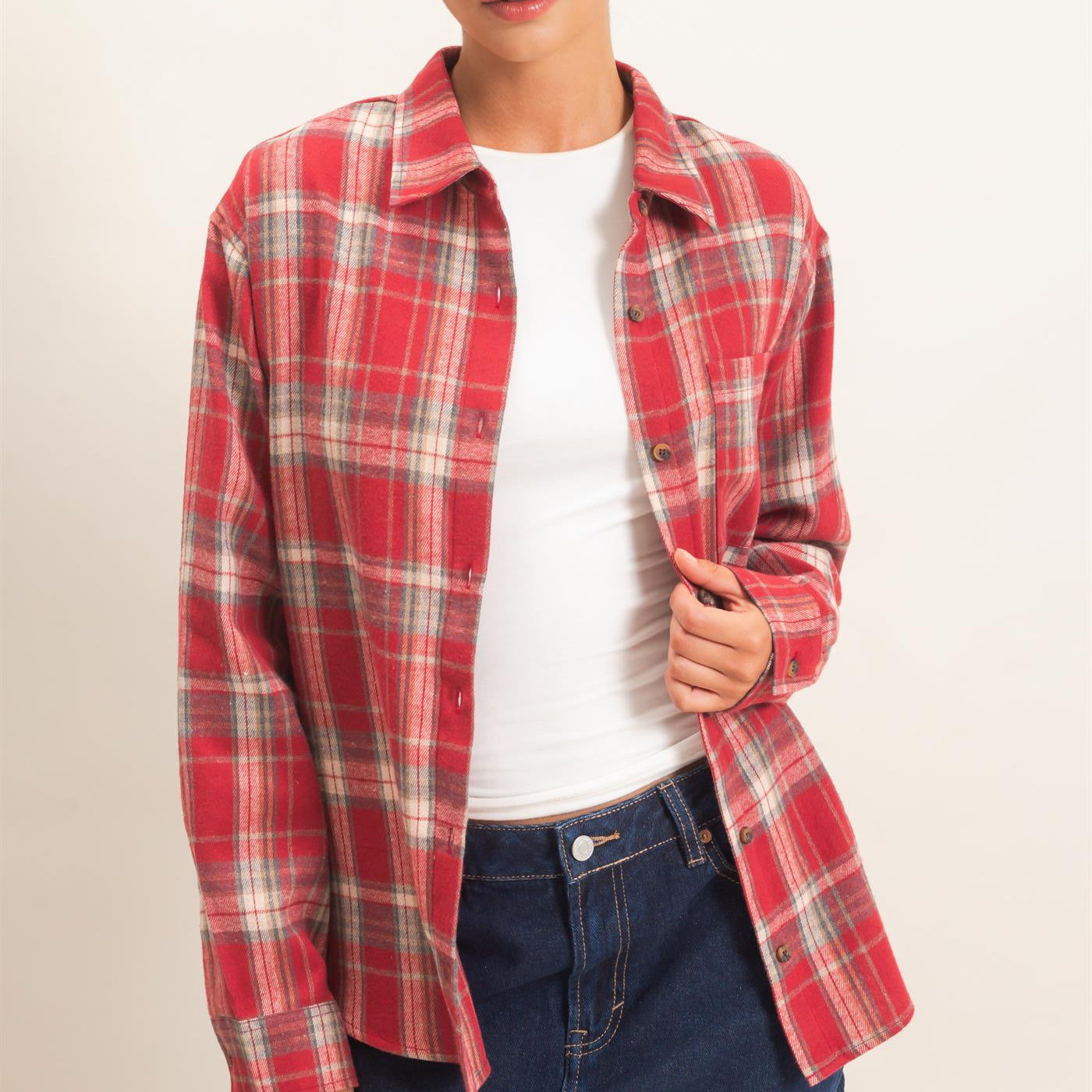 Wholesale Plaid Long Sleeve Shirt Shirts DZ26F275 RED DOUBLE ZERO