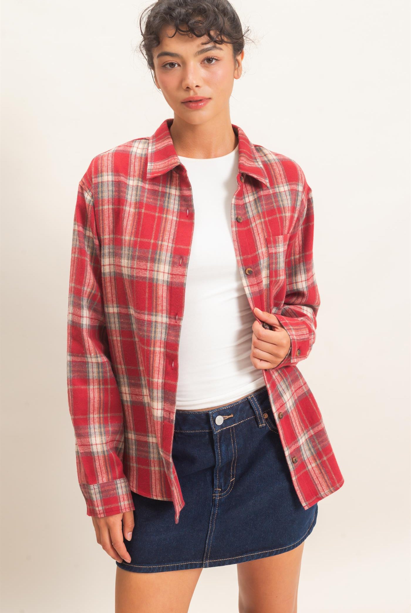 Wholesale Plaid Long Sleeve Shirt Shirts DZ26F275 RED DOUBLE ZERO