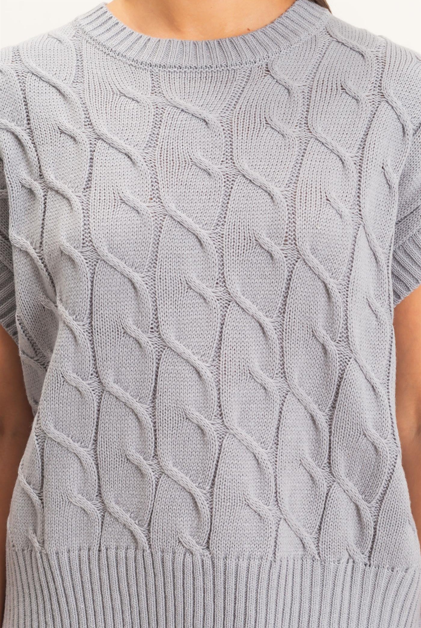 Wholesale Cable Knit Cap Sleeve Sweater Sweaters DZ26C974 GRAY DOUBLE ZERO