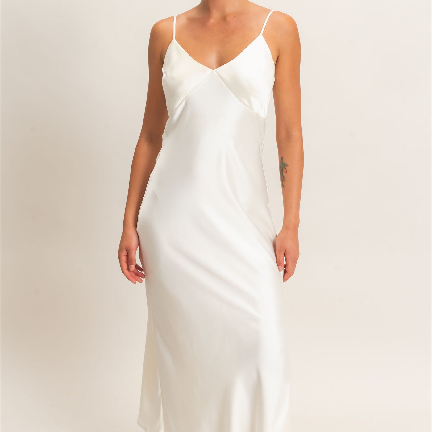Wholesale Satin V-Neck Slip Dress Dresses DZ26E262 CREAM DOUBLE ZERO