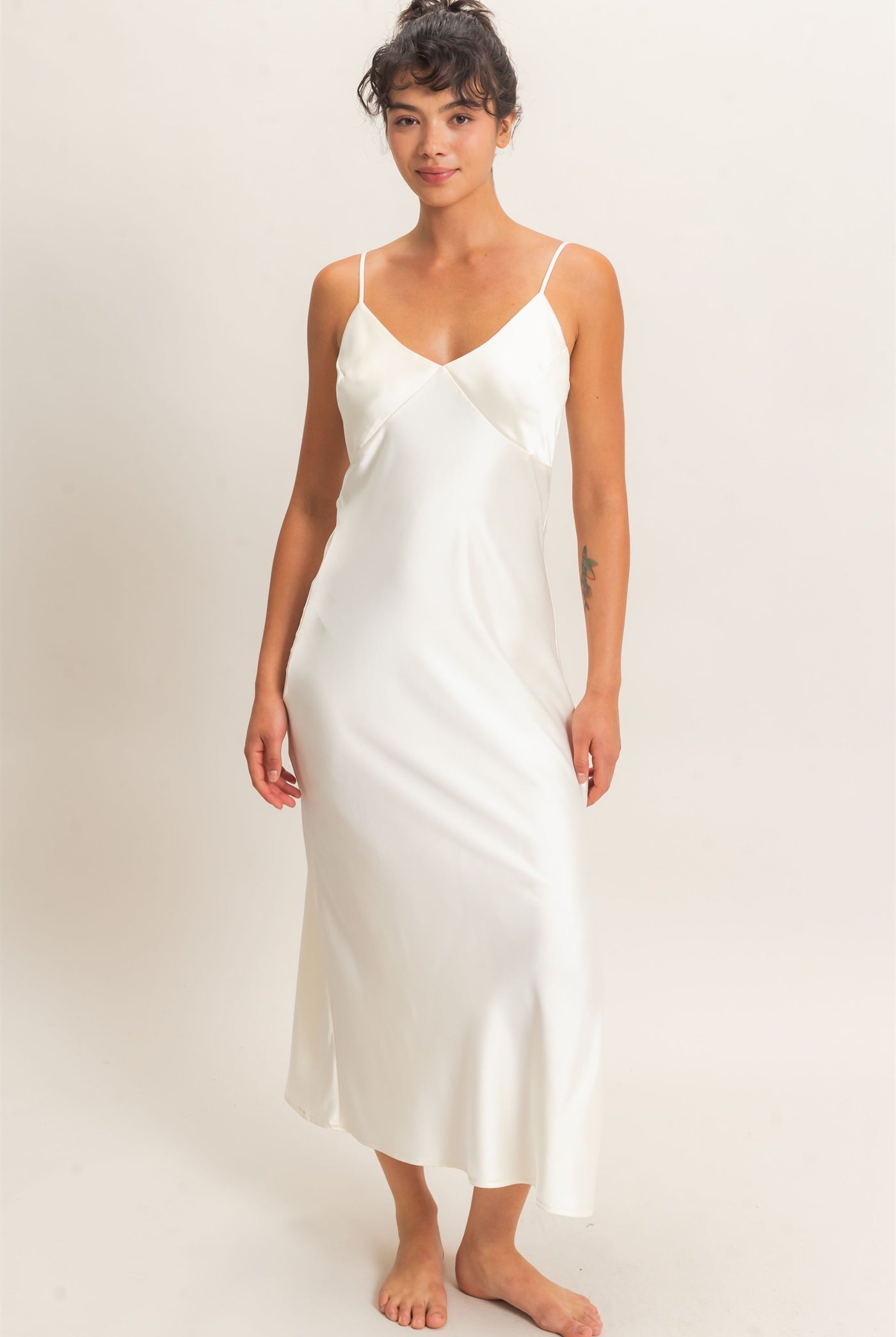 Wholesale Satin V-Neck Slip Dress Dresses DZ26E262 CREAM DOUBLE ZERO