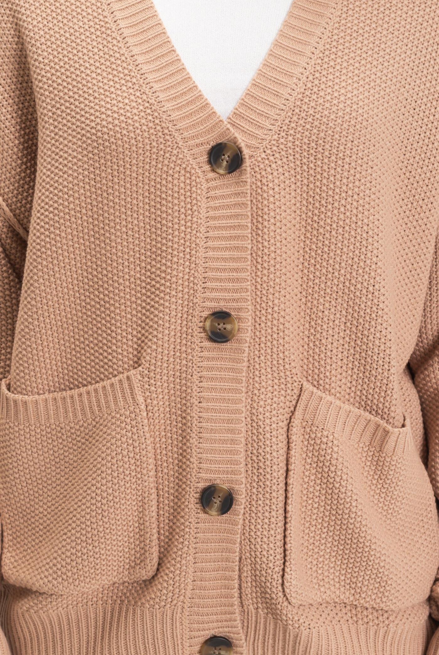 Wholesale Textured Oversized Knit Buttoned Cardigan Cardigans DZ26C971 DARK TAUPE DOUBLE ZERO