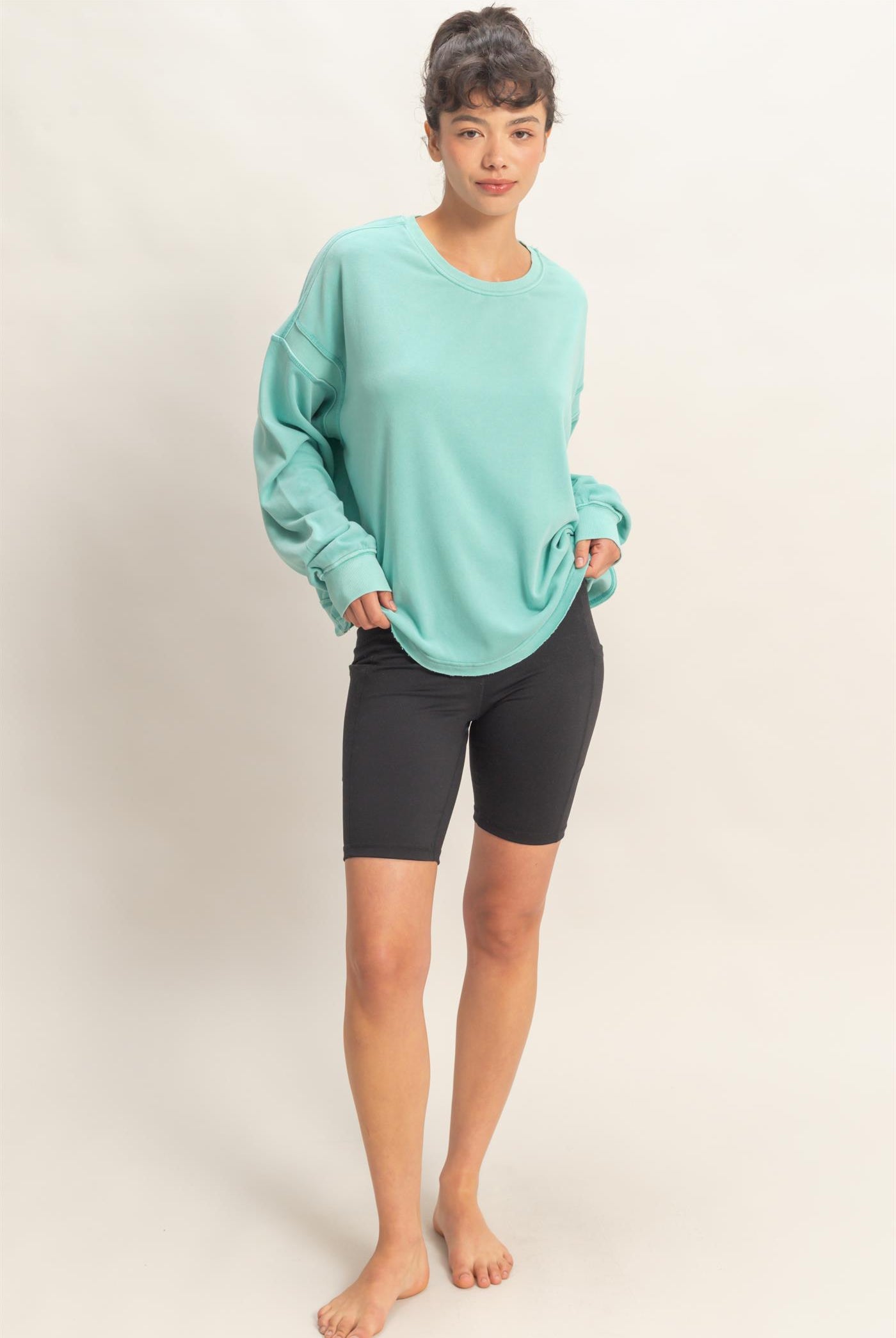 Wholesale Oversized Cross Detail Open Back Sweatshirt Clothing Tops DZ26E050 TURQUOISE DOUBLE ZERO