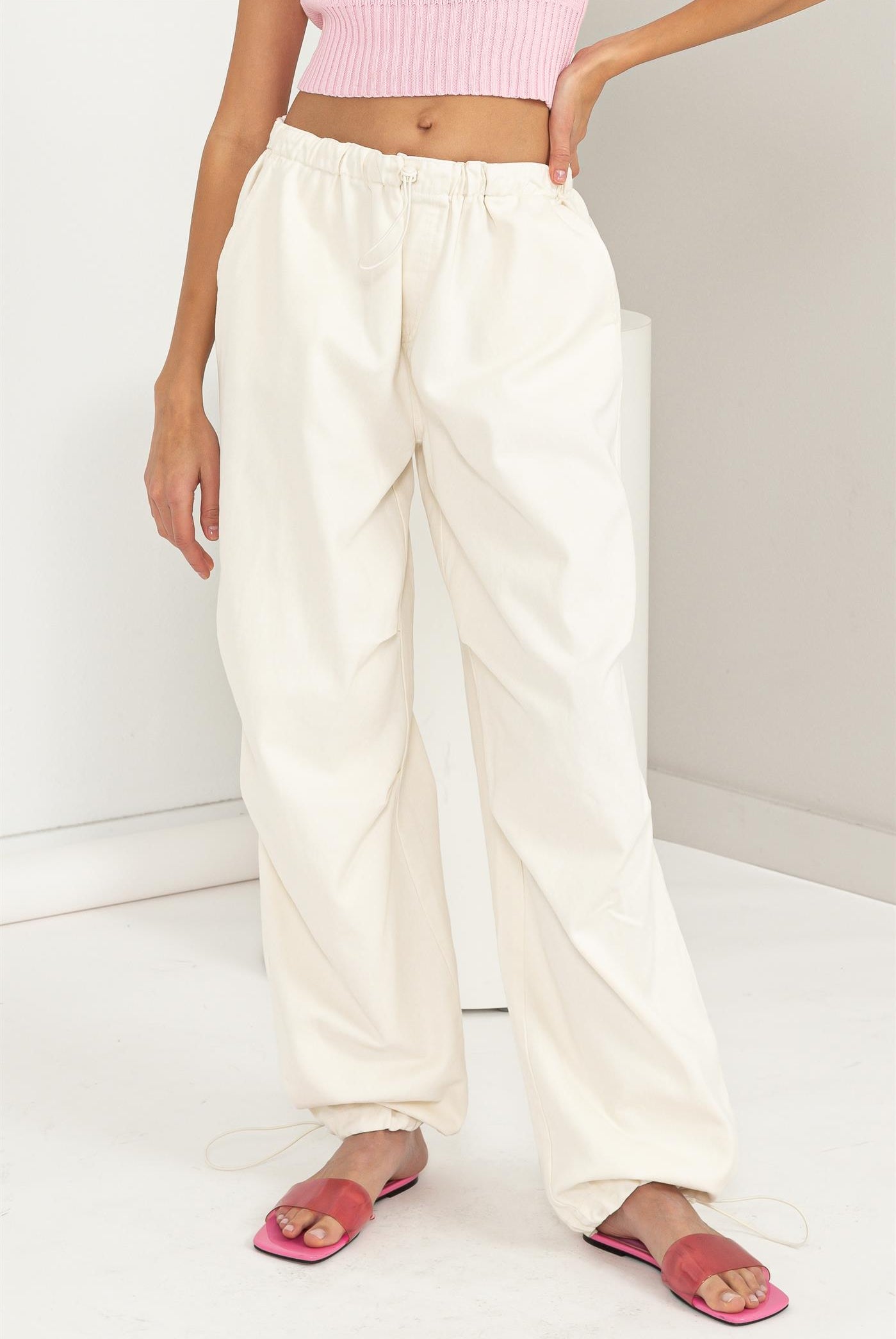 Wholesale Mid Rise Parachute Pants Pants DZ24A518 CREAM DOUBLE ZERO