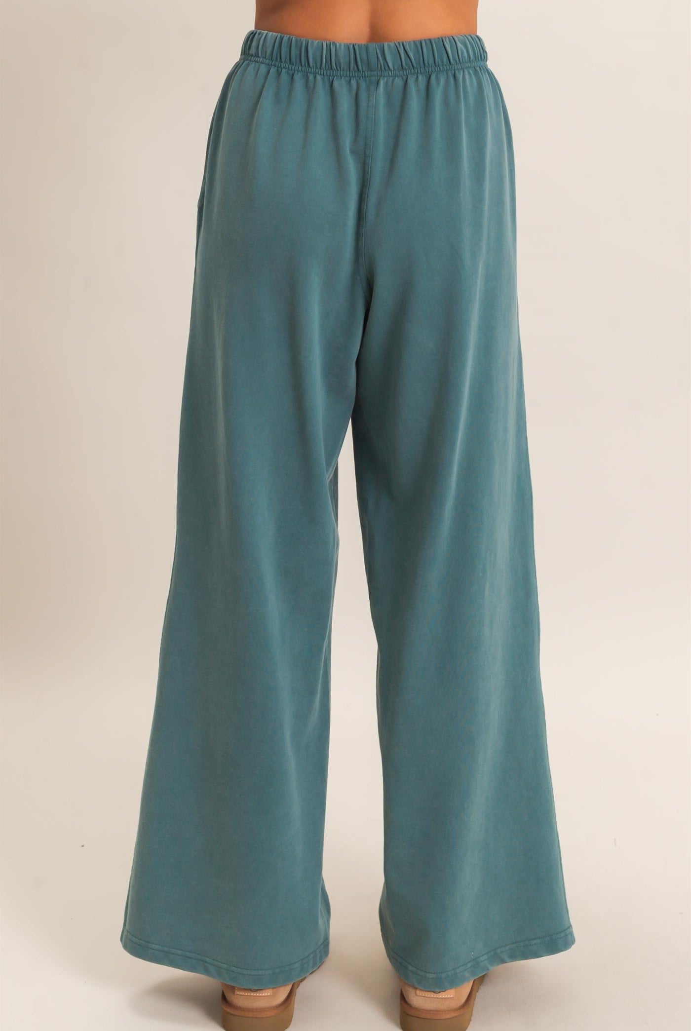 Wholesale Acid Wash Drawstring Waist Wide Leg Pants Pants DZ25A685 DARK TEAL DOUBLE ZERO