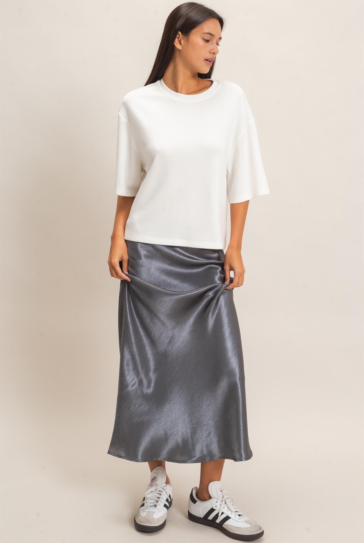 Wholesale Satin Midi Skirt Skirts DZ26C962 DARK GRAY DOUBLE ZERO