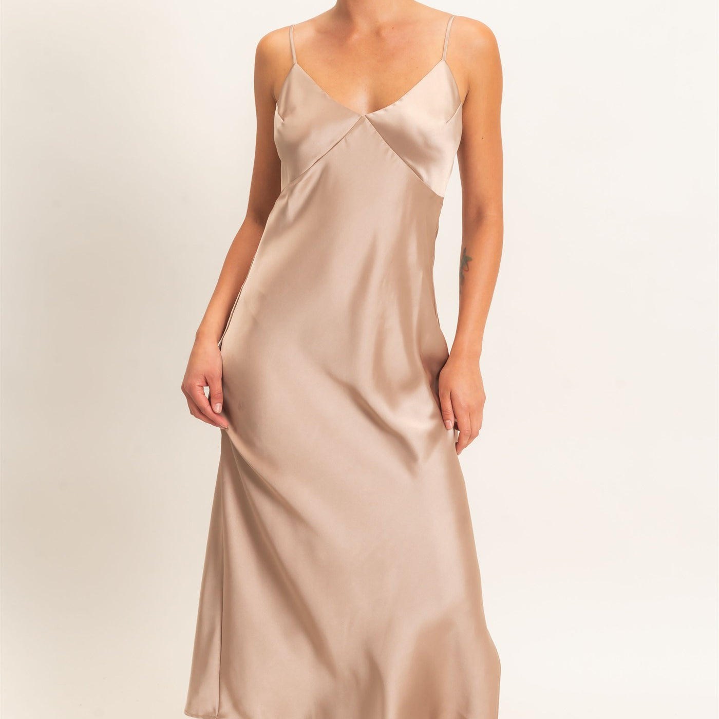 Wholesale Satin V-Neck Slip Dress Dresses DZ26E262 DARK TAUPE DOUBLE ZERO