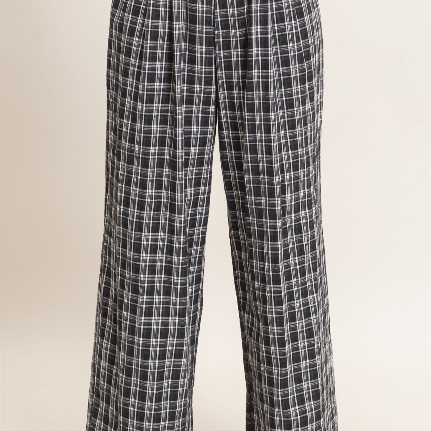 Wholesale Elastic Waist Plaid Pants Pants DZ26E375 BLACK DOUBLE ZERO