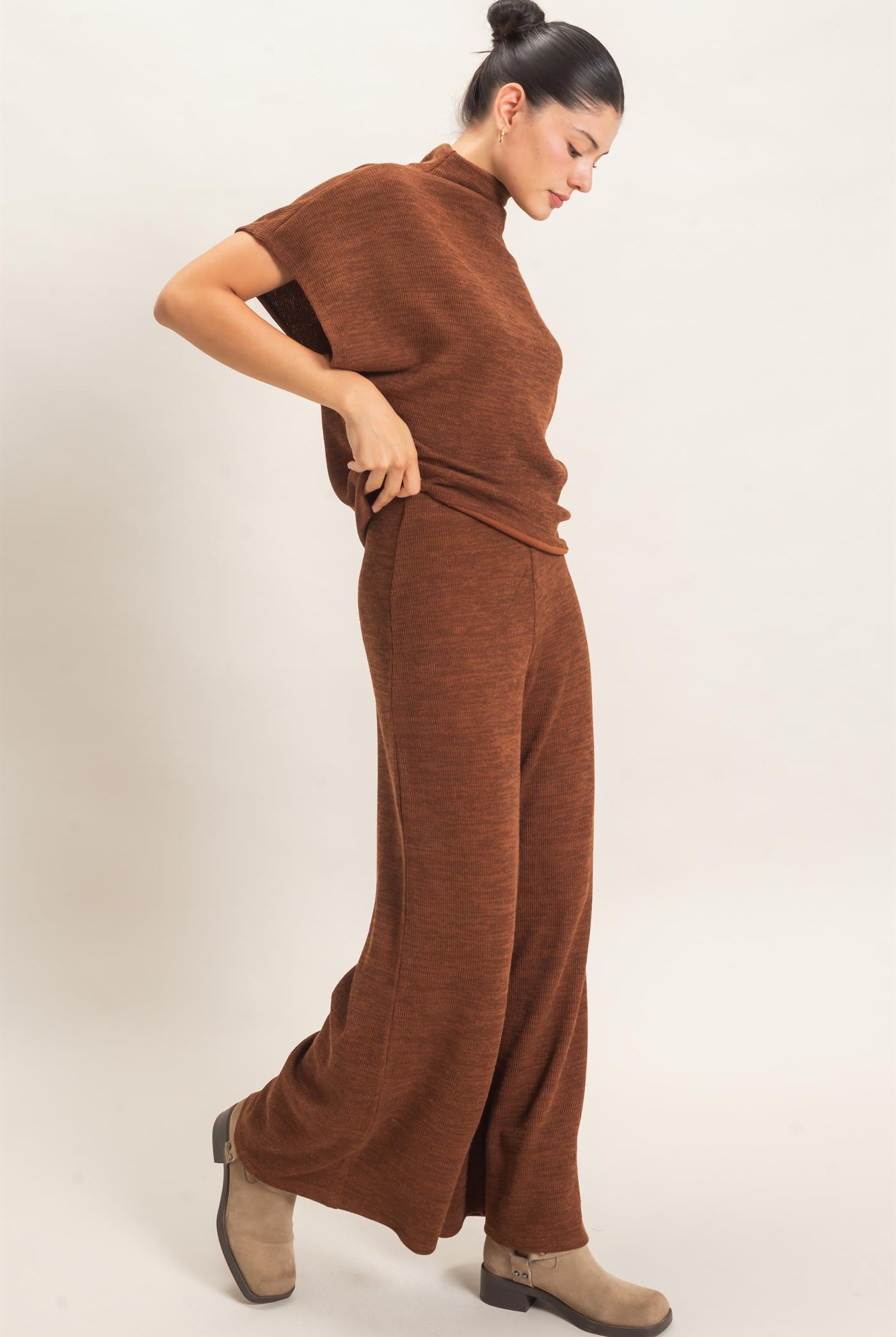 Wholesale Dolman Sleeve Top And Pant Set Clothing HF26F225-SET-D BROWN HYFVE