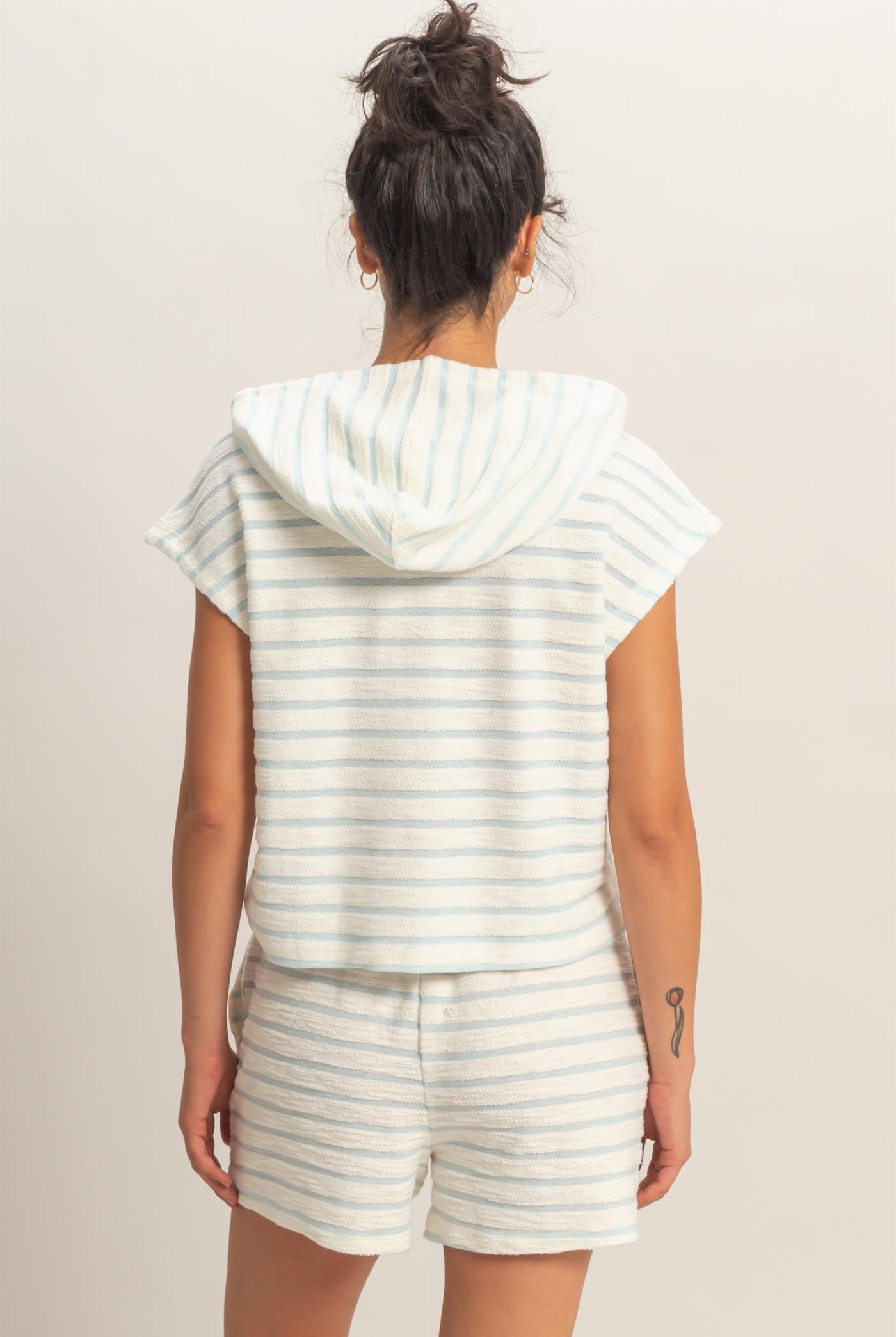 Wholesale Striped Hooded Top With Pocket Clothing Tops DZ26A755 BABY BLUE HYFVE