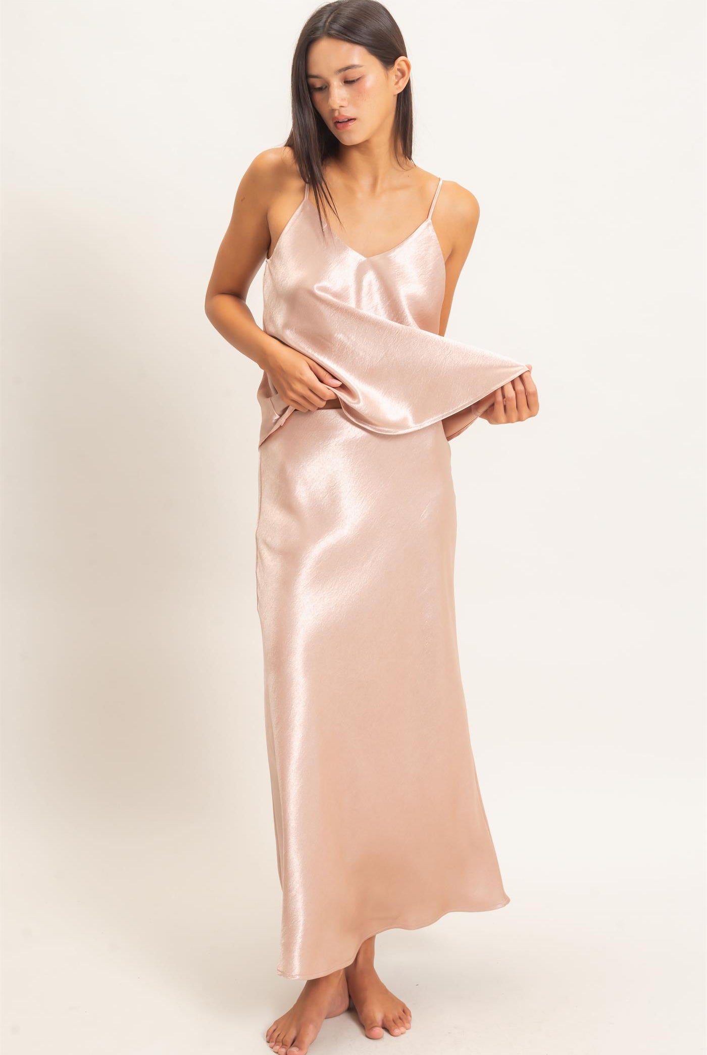 Wholesale Satin Midi Skirt Skirts DZ26C962 DARK TAUPE DOUBLE ZERO