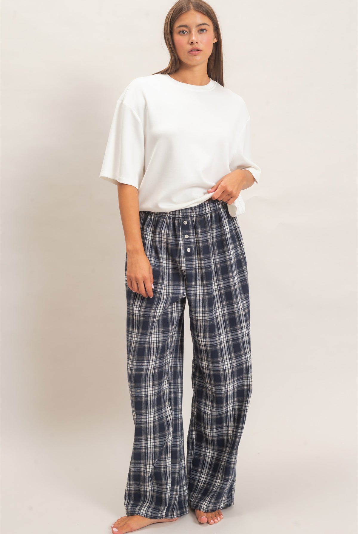 Wholesale Plaid Wide-Leg Pants Pants DZ26F271 NAVY DOUBLE ZERO