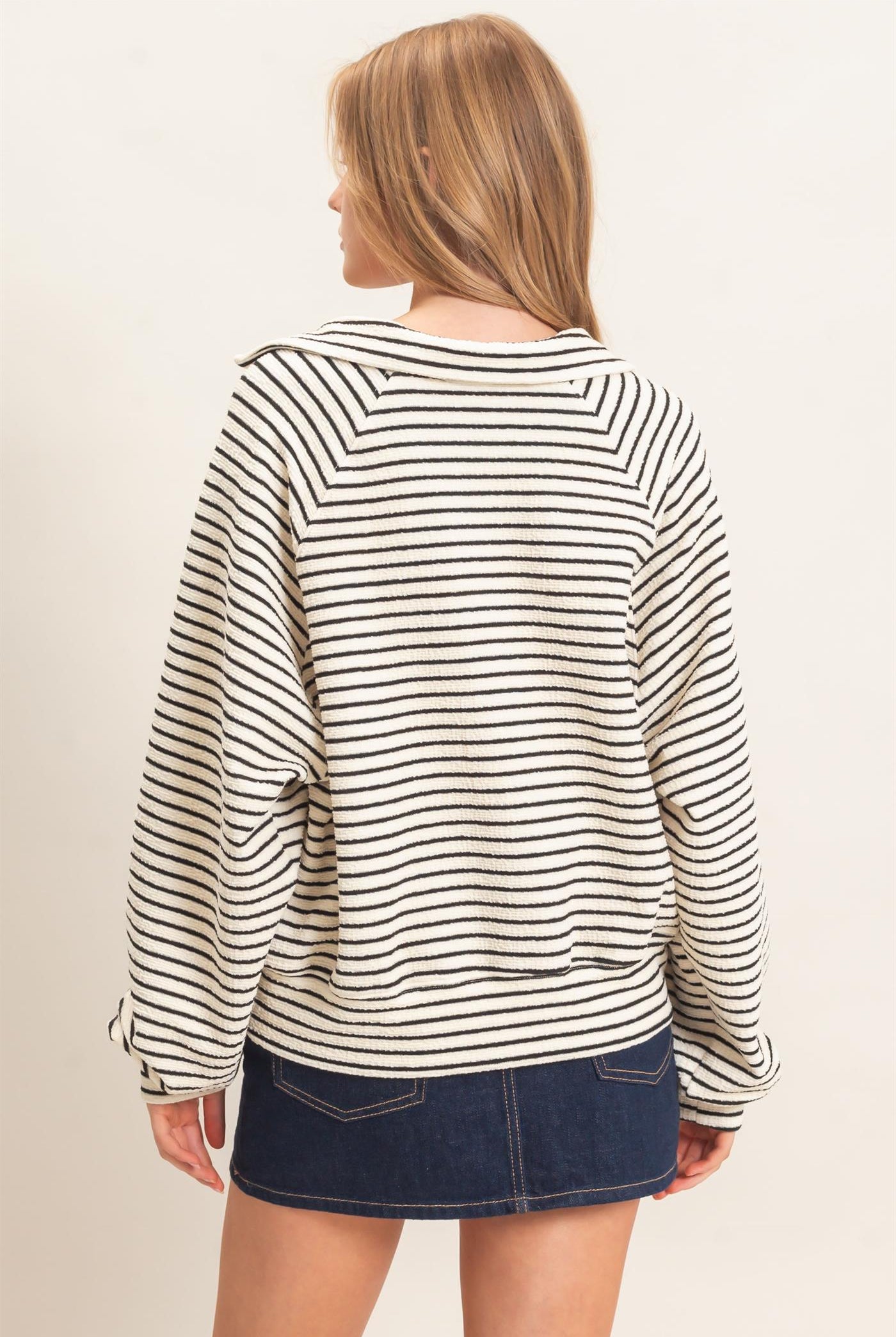 Wholesale Striped Collared Sweatshirt Sweatshirts HF26F095 CREAM HYFVE