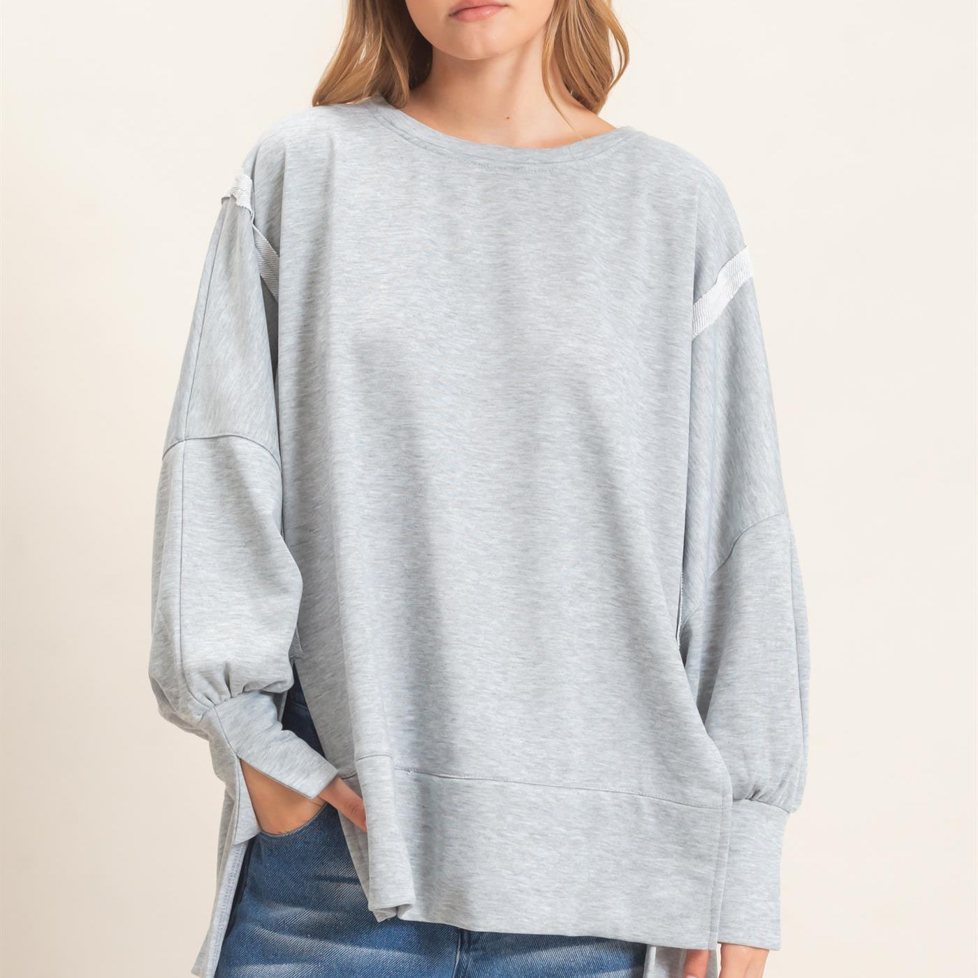 Wholesale Oversized Crew Neck Sweatshirt Sweatshirts HF26F132 H.GRAY HYFVE