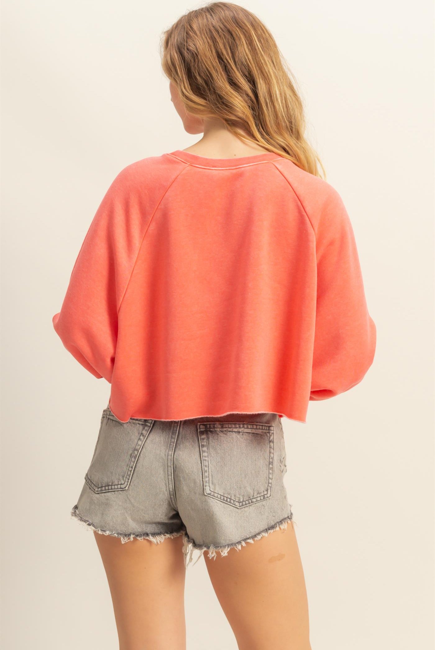 Wholesale Laid Back Crop Sweatshirt Sweatshirts DZ25C445 CORAL DOUBLE ZERO