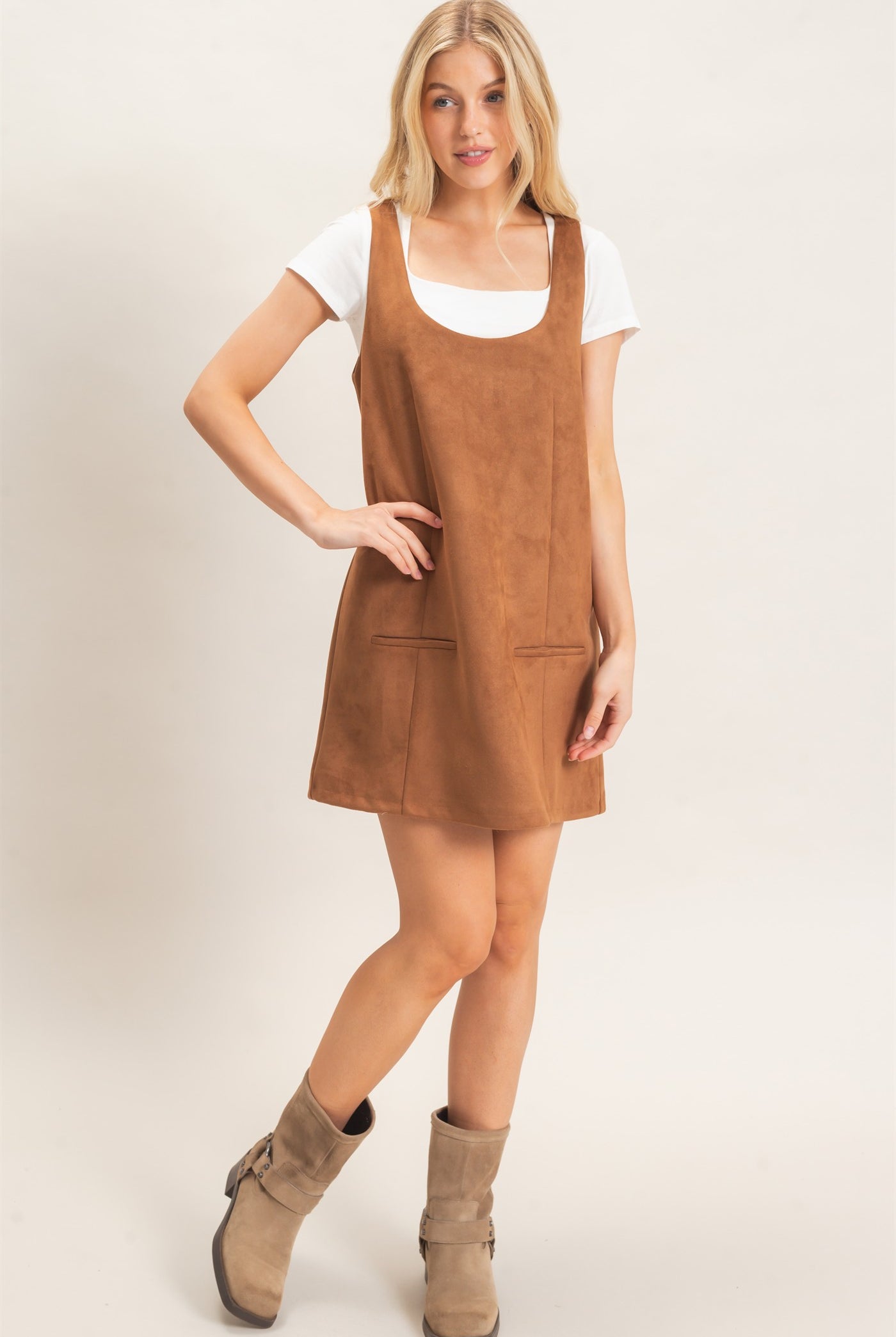 Wholesale Sleeveless Suede Mini Dress Dresses HF26F219 CAMEL HYFVE