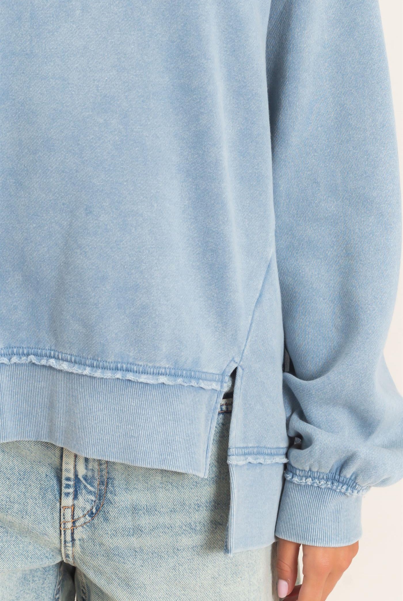 Wholesale Acid Wash Raw Edge Sweatshirt Sweatshirts DZ26C910 DUSTY BLUE DOUBLE ZERO