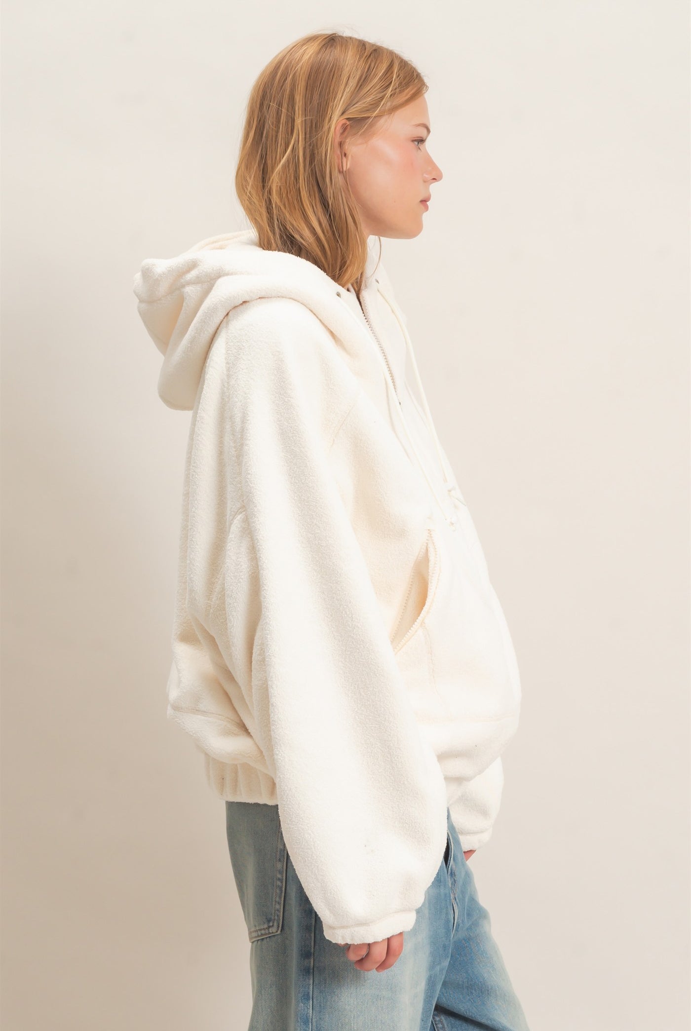 Wholesale Half-Zip Fleece Hoodie Hoodies HF26E561 WHIP CREAM HYFVE