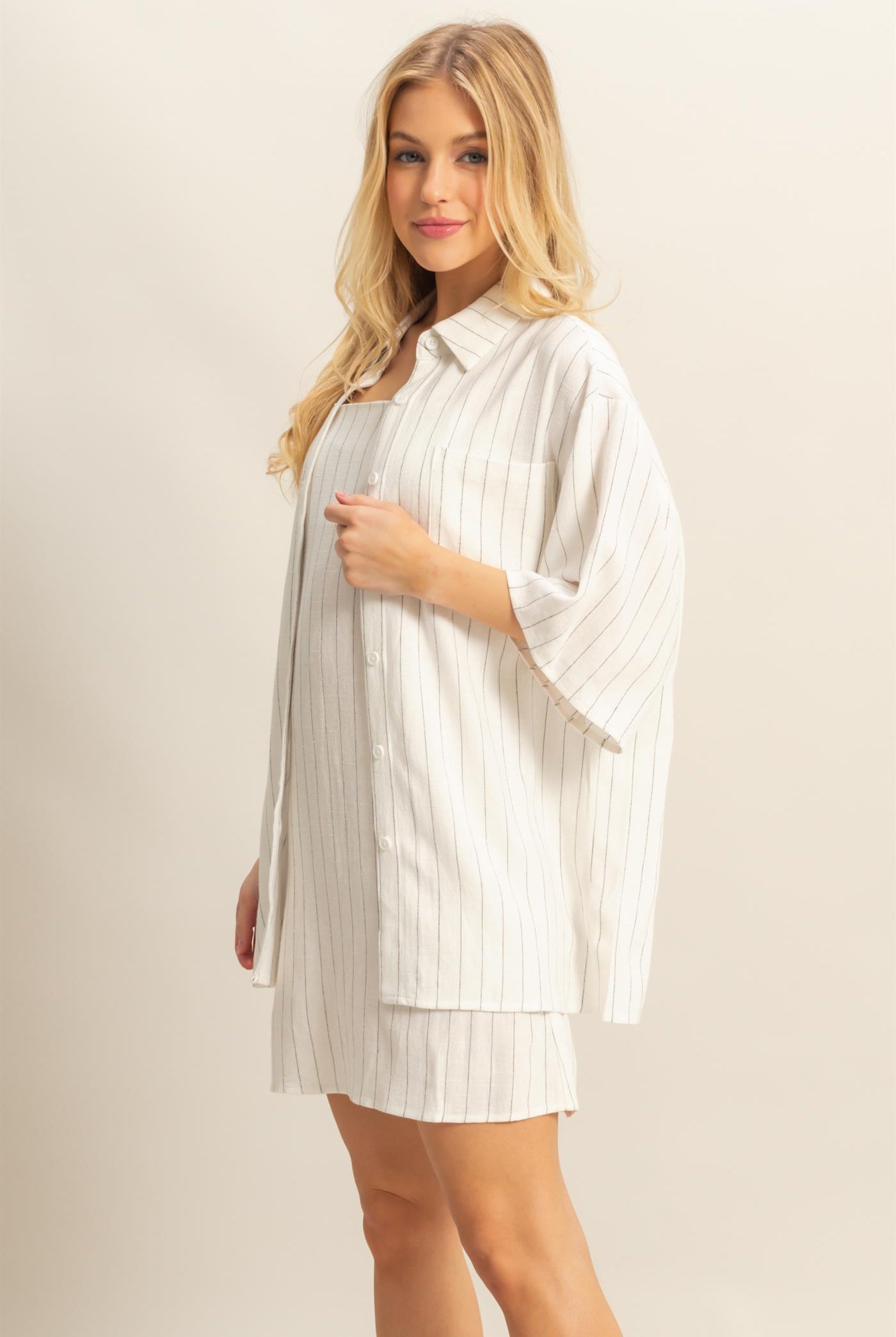 Wholesale Stripe Shirt And Dress Set Clothing HF25E086-SET WHITE HYFVE