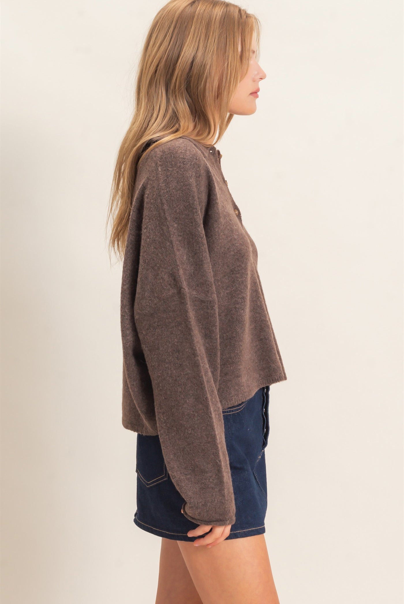 Wholesale Button-Up Collared Sweater Cardigan Cardigans HF26E039 BROWN HYFVE