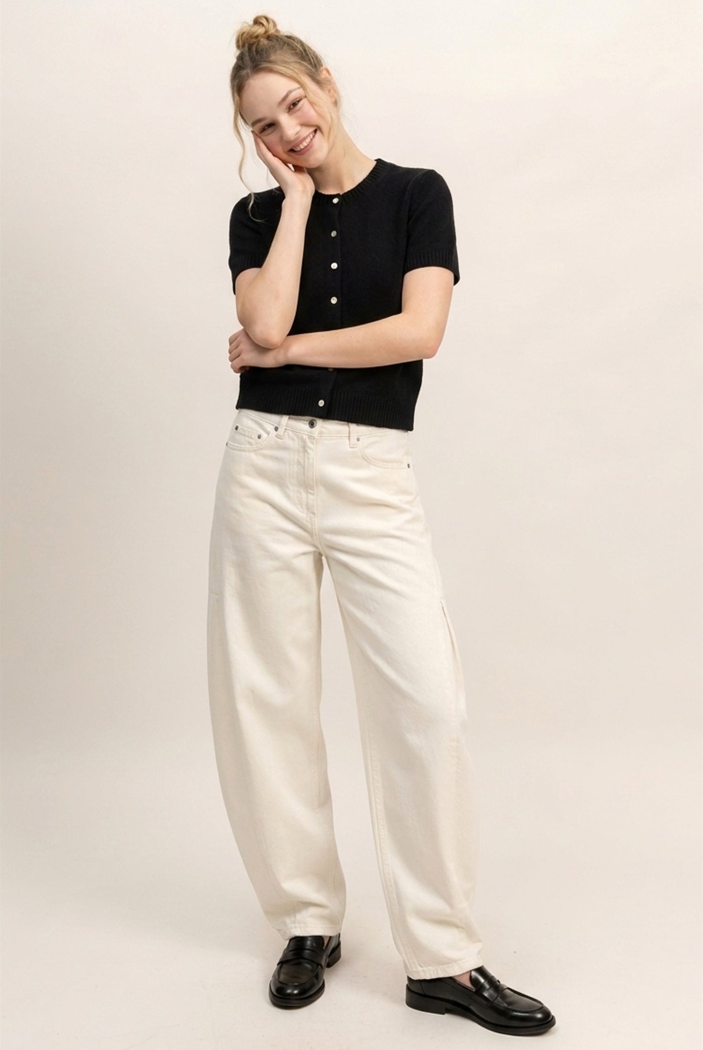 Wholesale Crew Neck Short Sleeve Cardigan Cardigans DZ26E108 BLACK DOUBLE ZERO