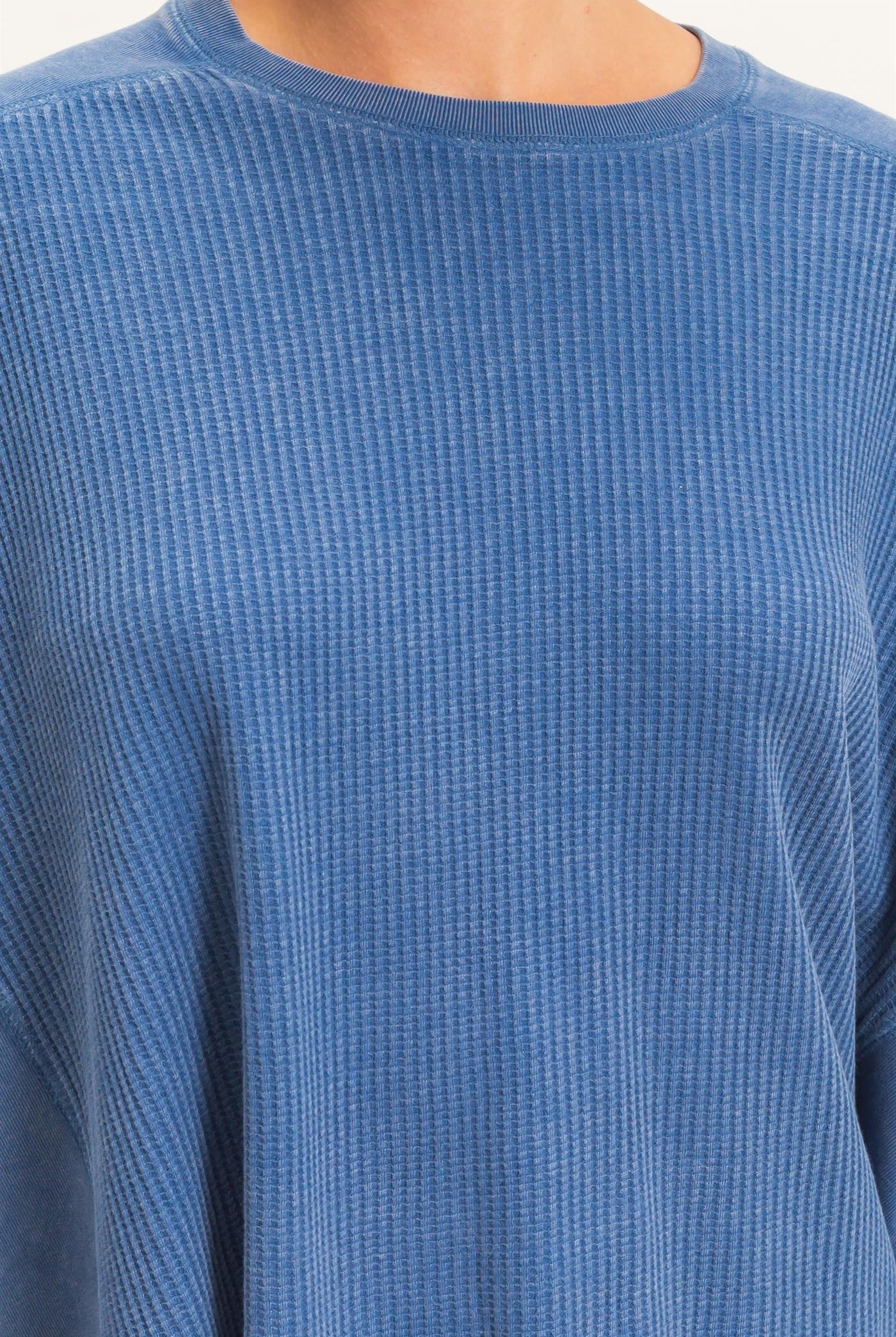 Wholesale Oversized Mineral Washed Waffle Knit Top Clothing Tops DZ26E654 NAVY DOUBLE ZERO