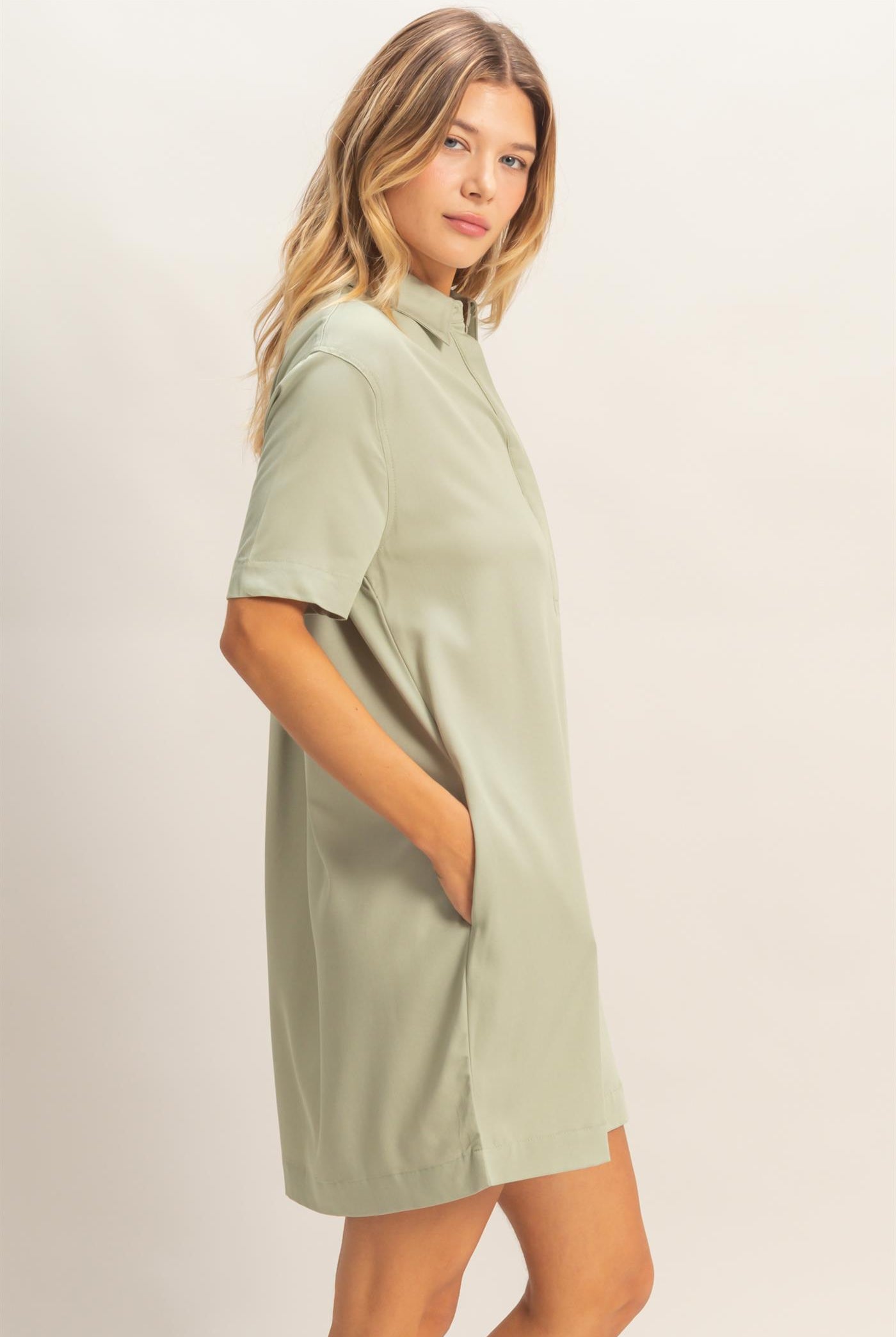 Wholesale Collared Shirt Dress Dresses HF26E427-D SAGE HYFVE