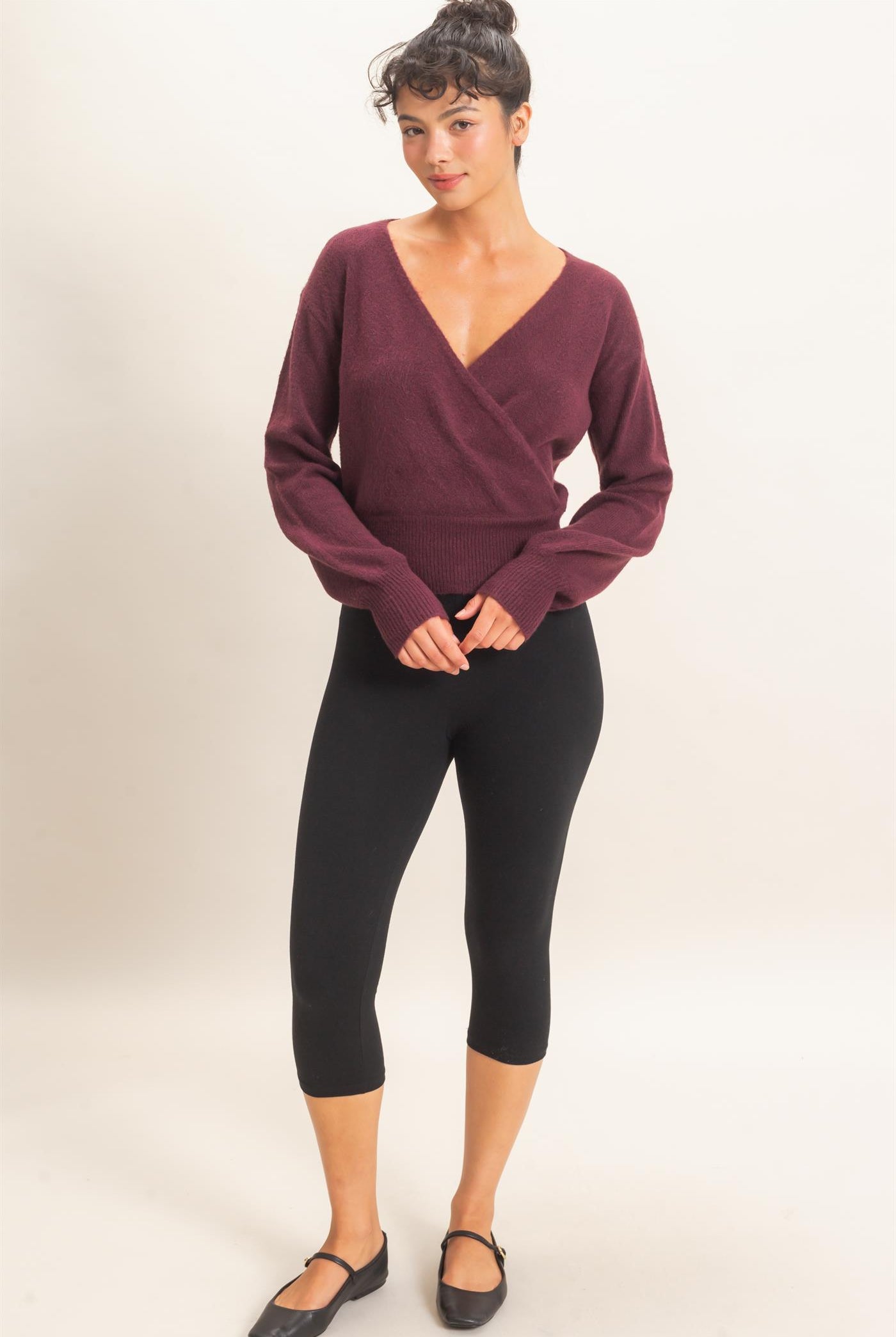 Wholesale Wrap V Neck Sweater Sweaters DZ26E948 DARK CHERRY DOUBLE ZERO