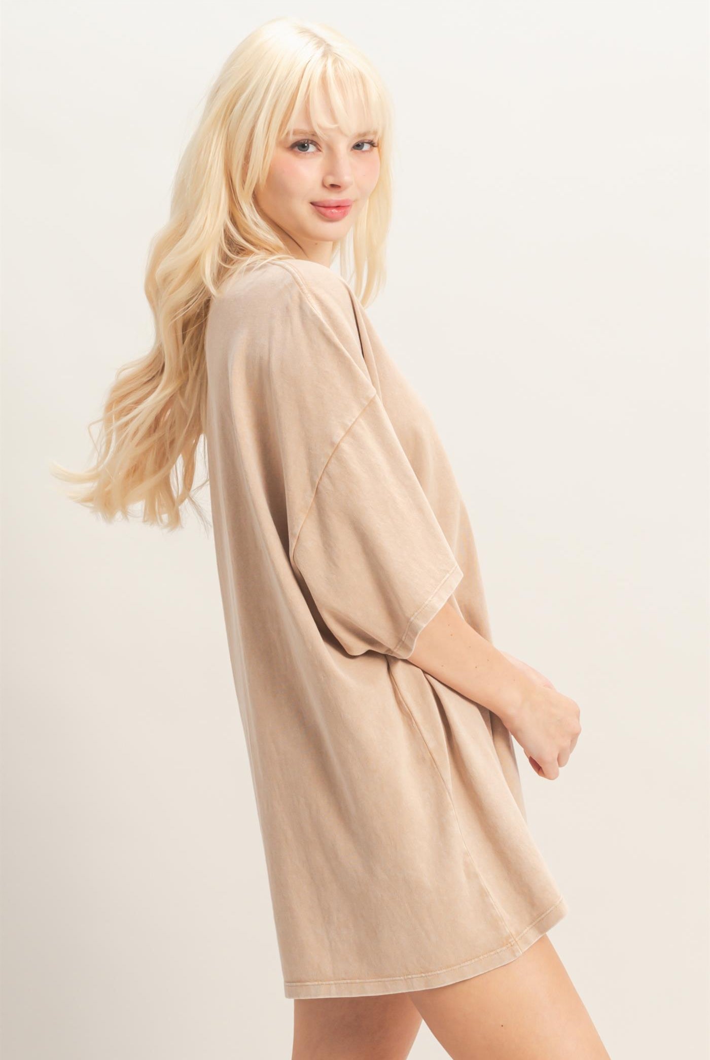 Wholesale Oversized Mineral Wash T-Shirt T-Shirts DZ26A031 DARK TAUPE DOUBLE ZERO