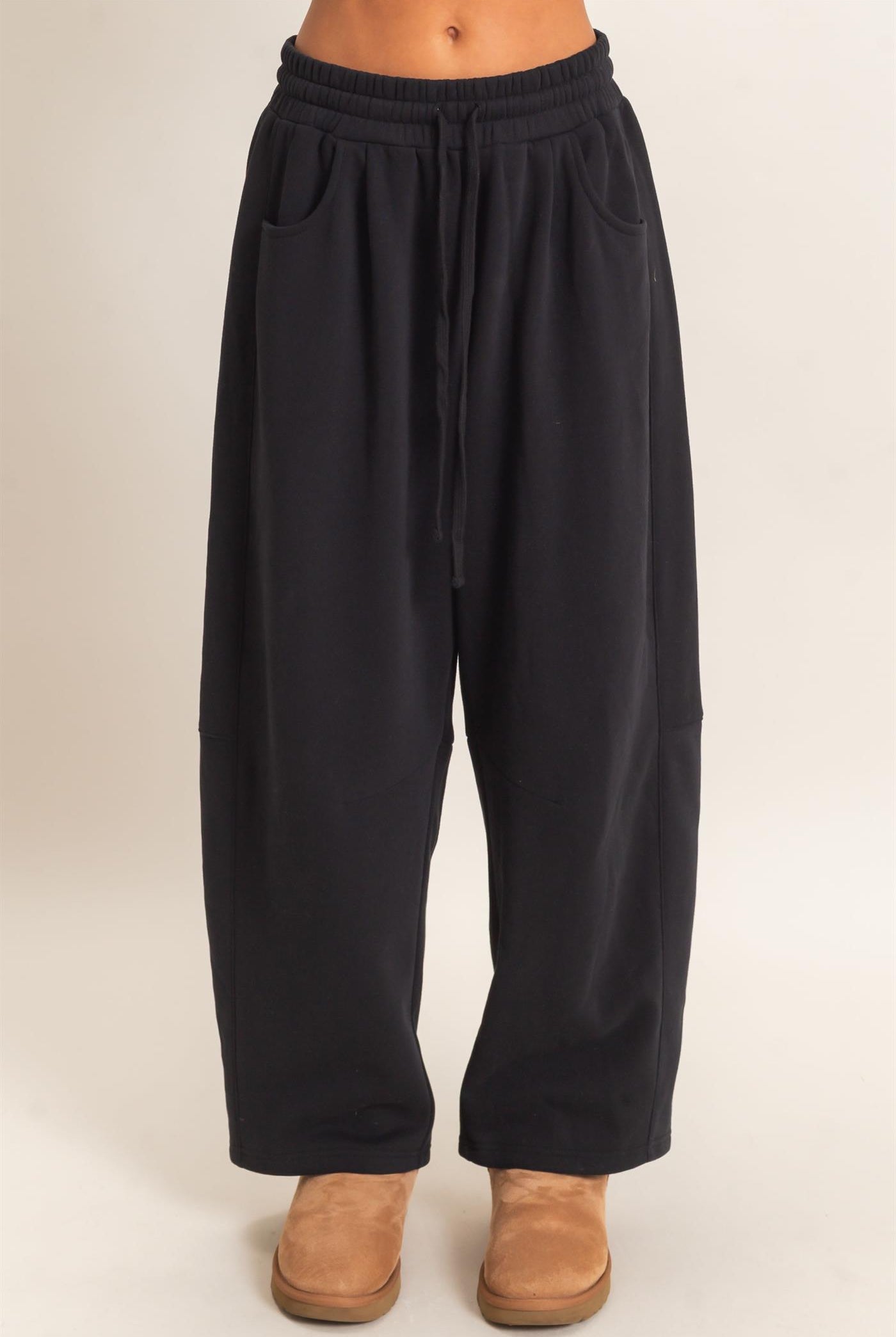 Wholesale Drawstring Waist Barrel Sweatpants Pants DZ26E290 BLACK DOUBLE ZERO