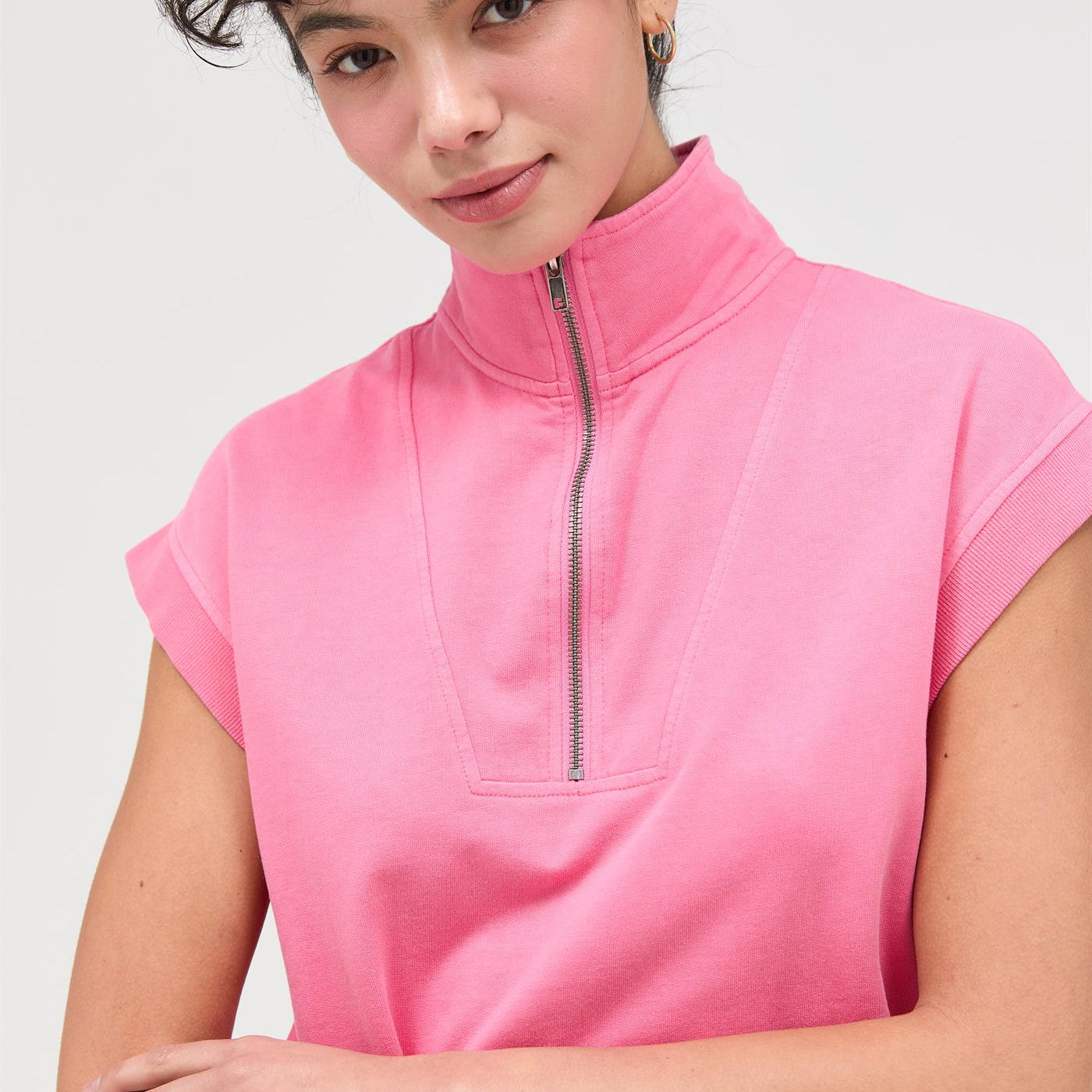 Wholesale Half Zip Up Mock Neck Mini Dress Dresses DZ26A030 TAFFY PINK DOUBLE ZERO