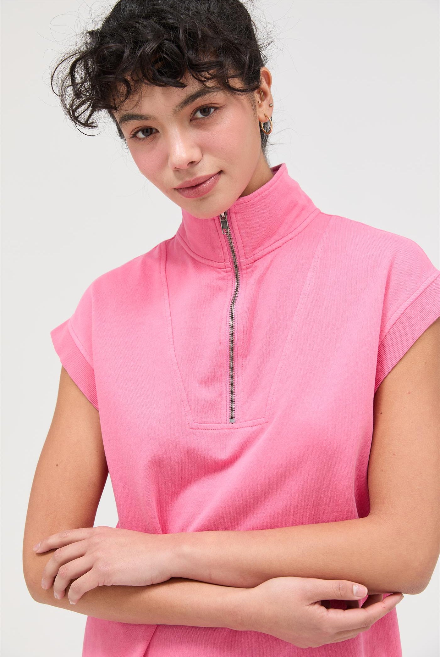 Wholesale Half Zip Up Mock Neck Mini Dress Dresses DZ26A030 TAFFY PINK DOUBLE ZERO