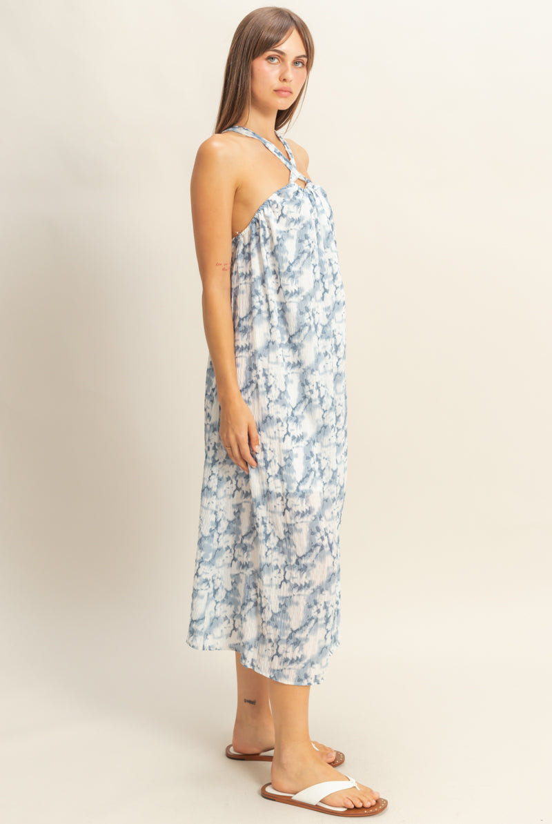 Wholesale Halter Cross Neck Backless Maxi Dress Dresses HF22E496 GRAY HYFVE