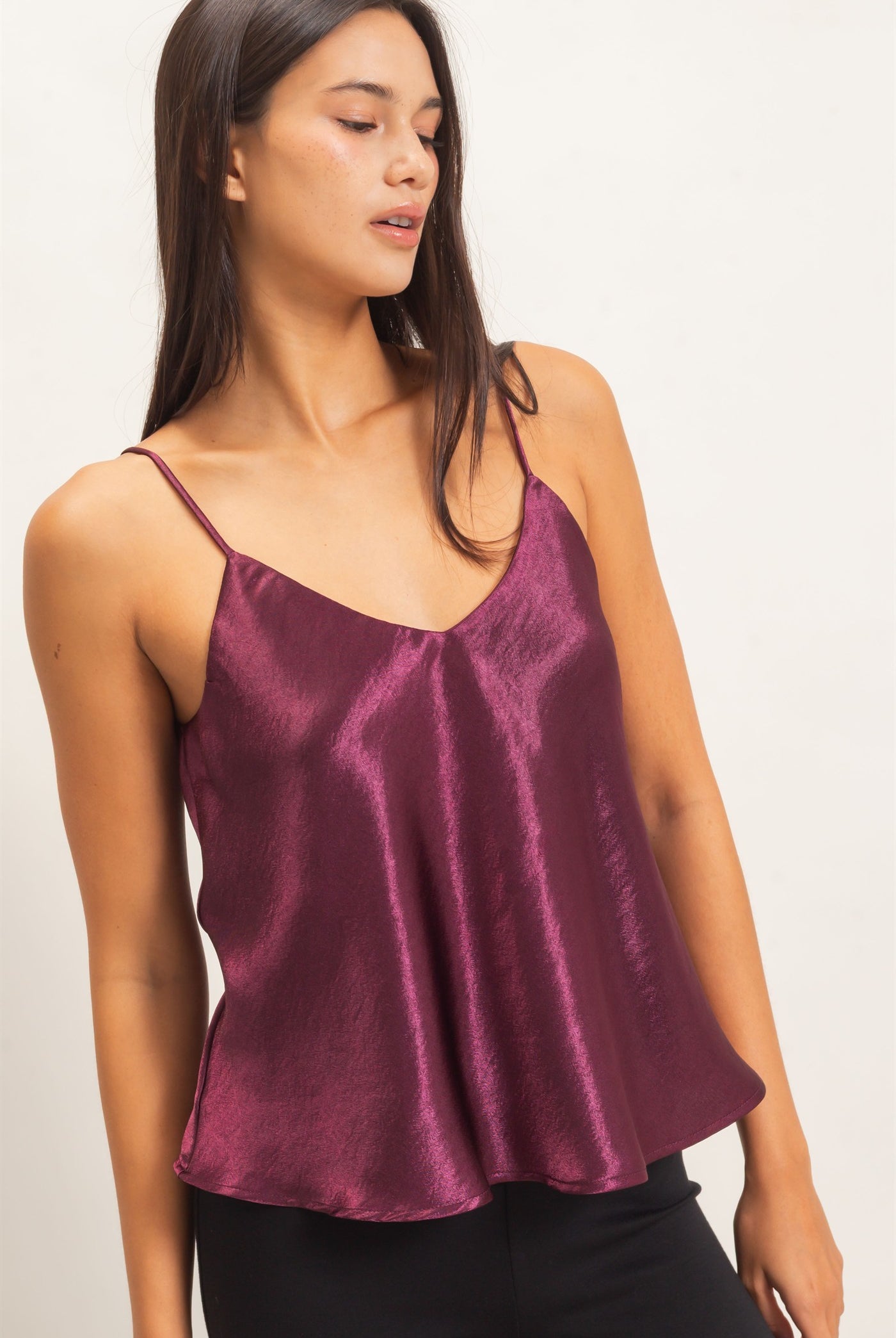 Wholesale V-Neck Satin Cami Top Camisoles DZ26C976 DARK CHERRY DOUBLE ZERO