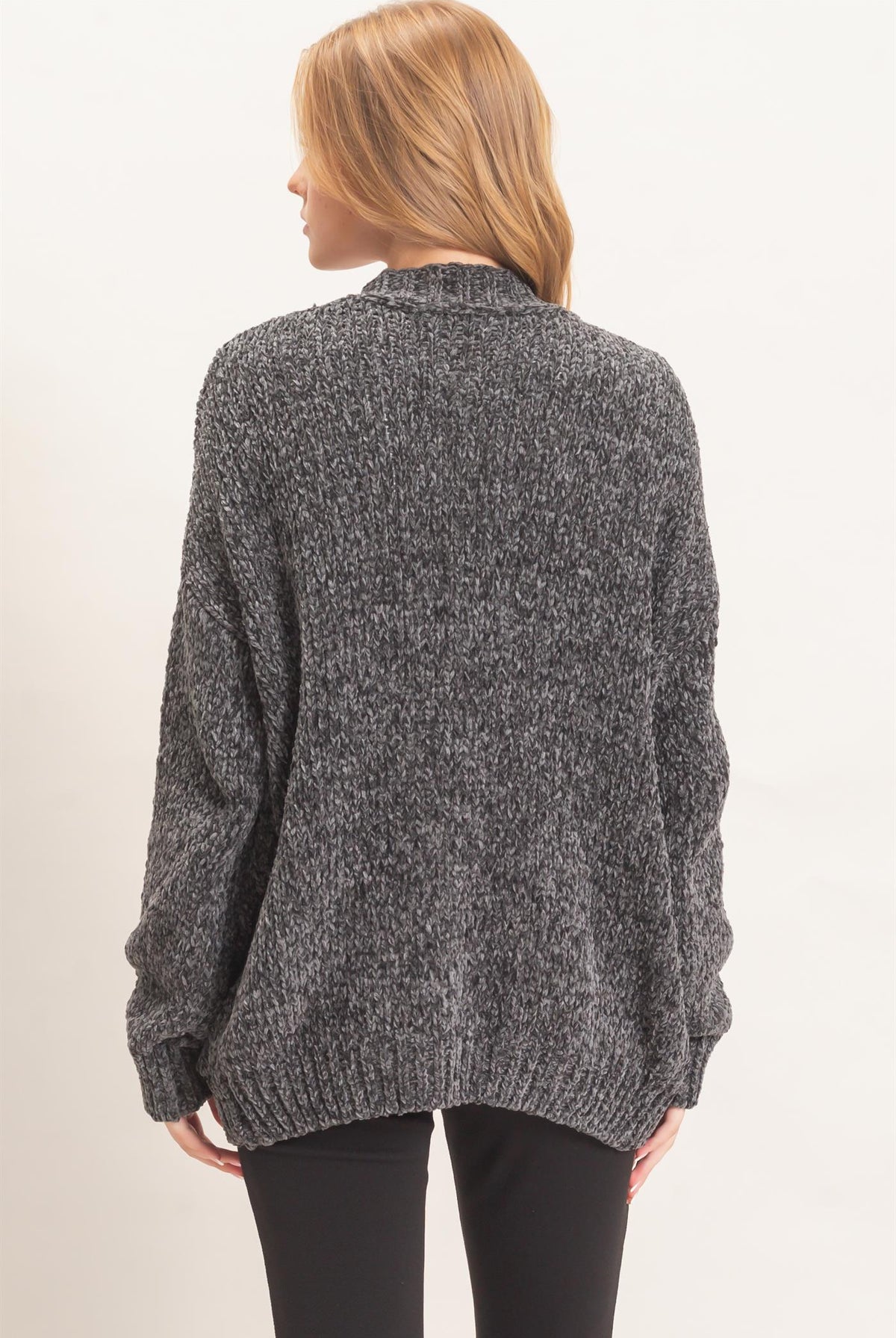 Wholesale Patch Pocket Chenille Cardigan Cardigans HF26E839 CHARCOAL HYFVE