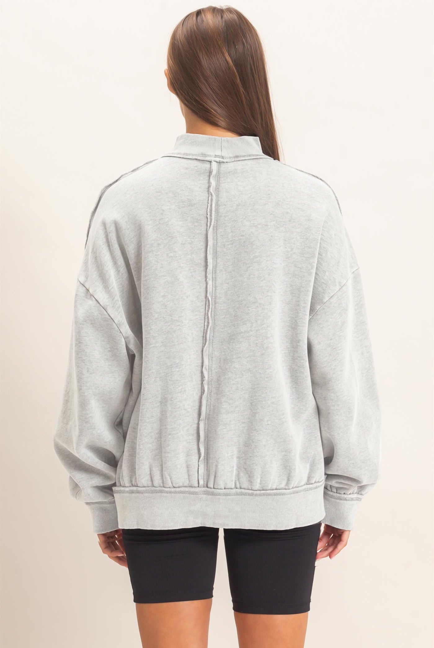Wholesale Acid Washed Mock Neck Sweatshirt Sweatshirts DZ26E656 HEATHER GRAY DOUBLE ZERO