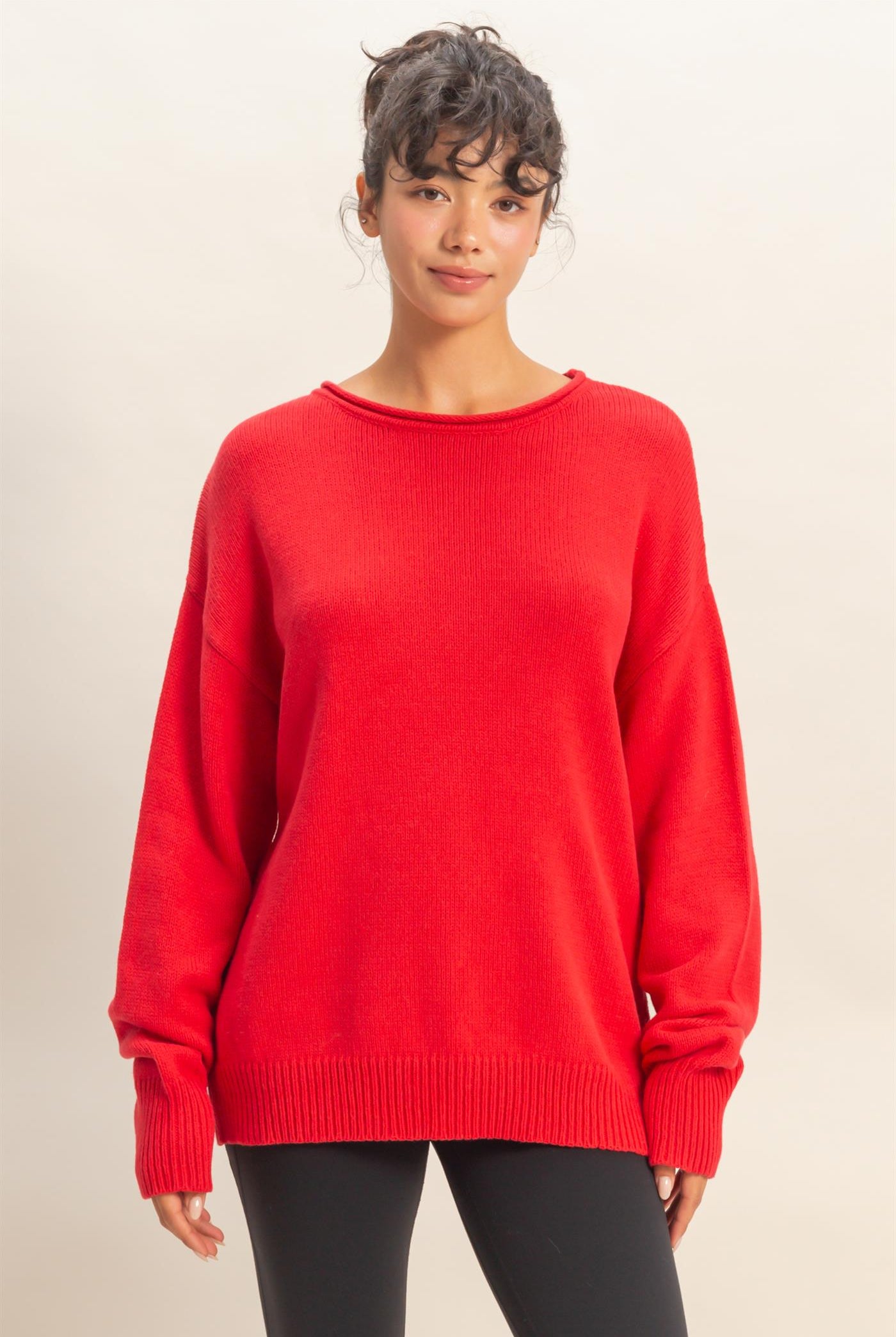 Wholesale Oversized Rolll Neck Knit Sweater Sweaters DZ25E908 RED DOUBLE ZERO