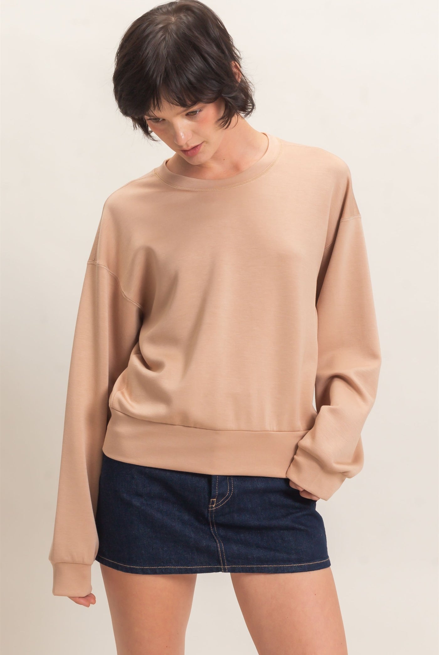 Wholesale Crew Neck Sweatshirt Sweatshirts DZ26C966 DARK TAUPE DOUBLE ZERO