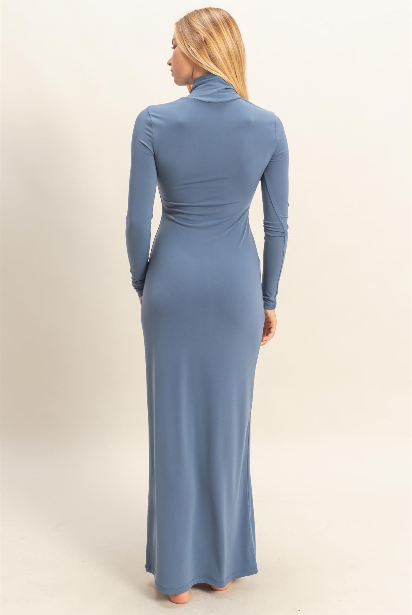Wholesale Turtleneck Long Sleeve Maxi Dress Dresses DZ25F129 DUSTY NAVY DOUBLE ZERO