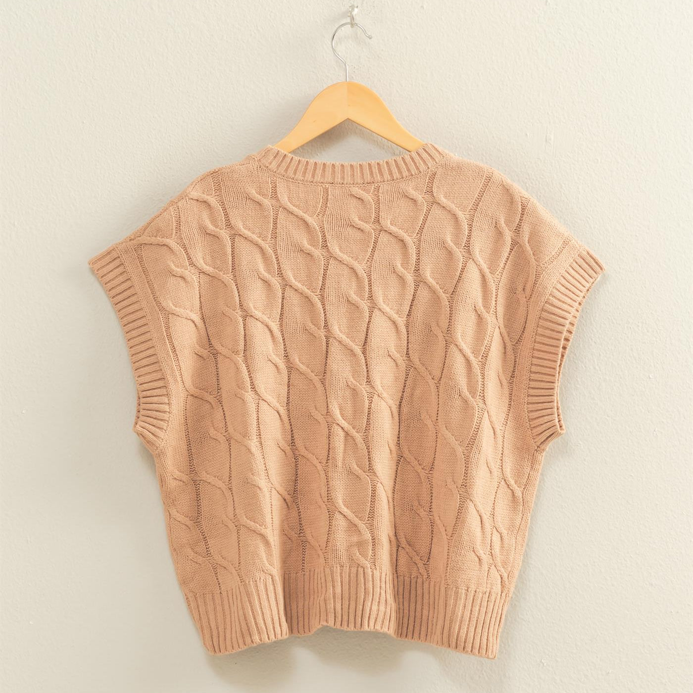 Wholesale Sleeveless Oversized Cable Knit Sweater Vest Vests DZ25C905 DARK TAUPE DOUBLE ZERO