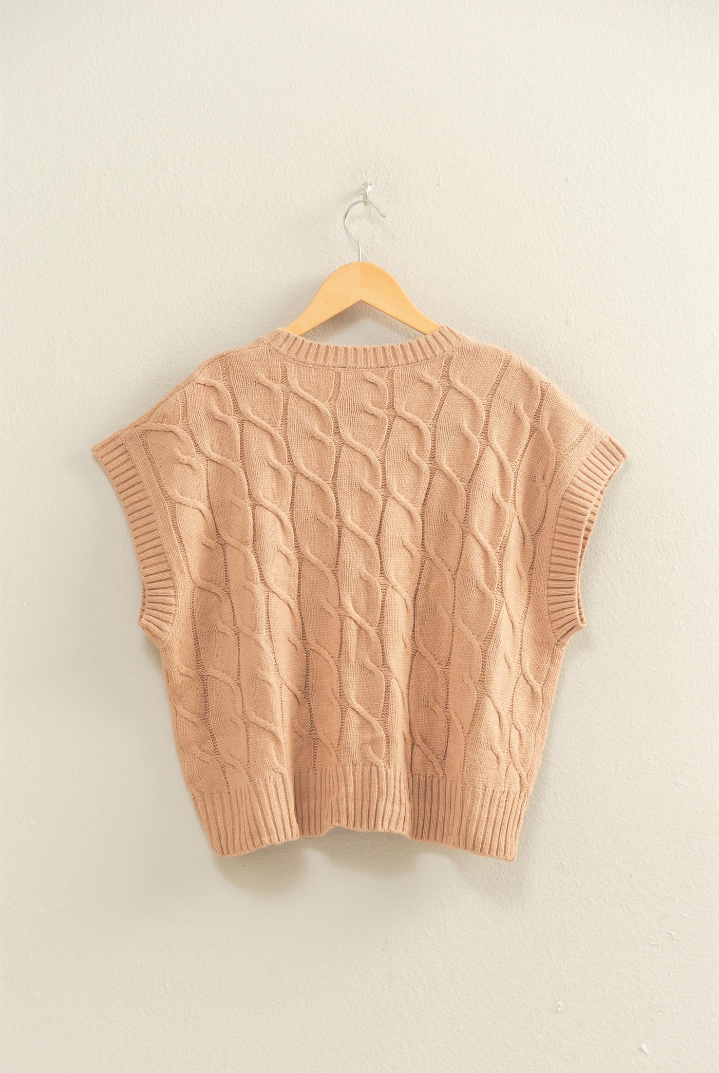 Wholesale Sleeveless Oversized Cable Knit Sweater Vest Vests DZ25C905 DARK TAUPE DOUBLE ZERO