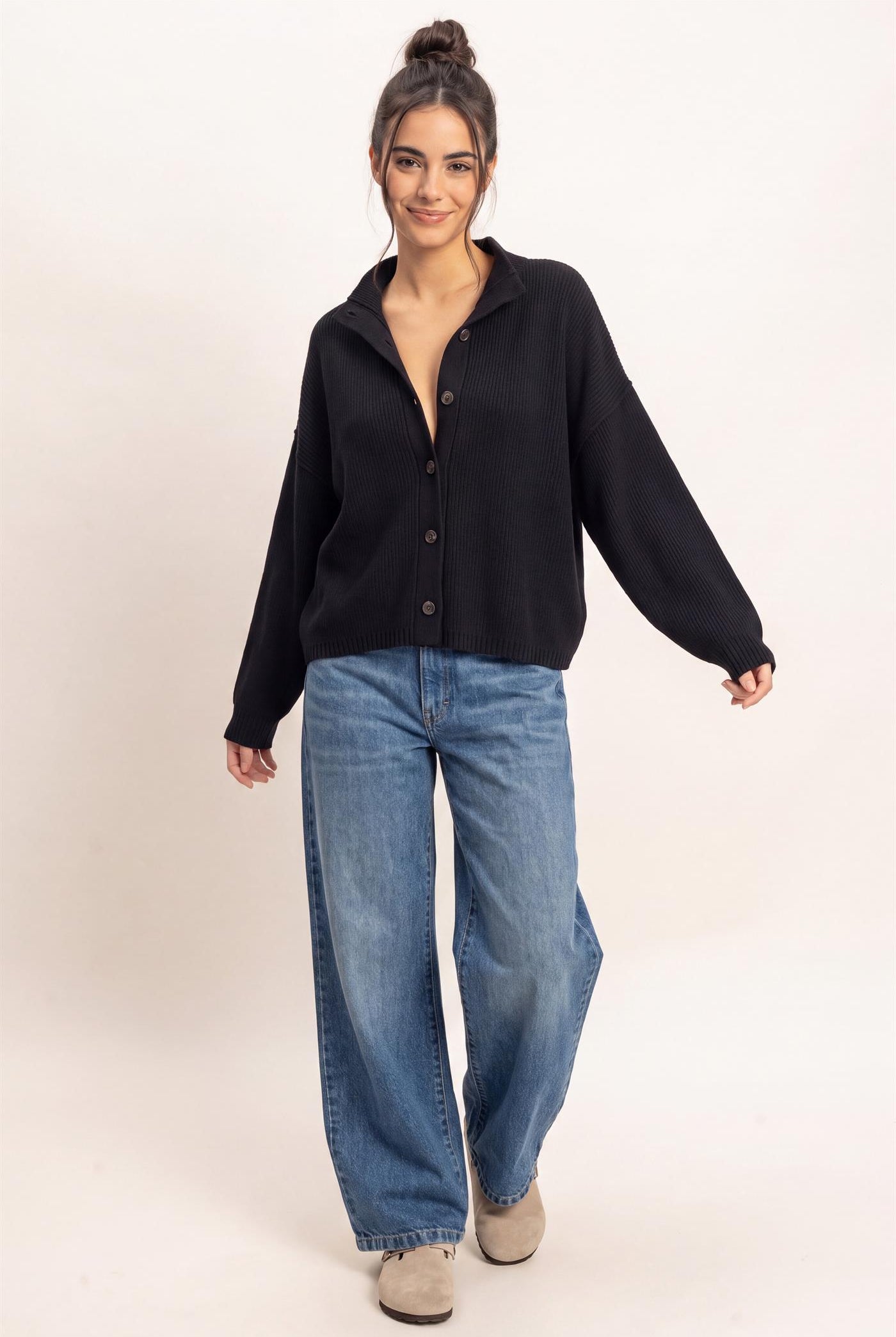 Wholesale High Neck Oversized Cardigan Cardigans DZ26E280 BLACK DOUBLE ZERO