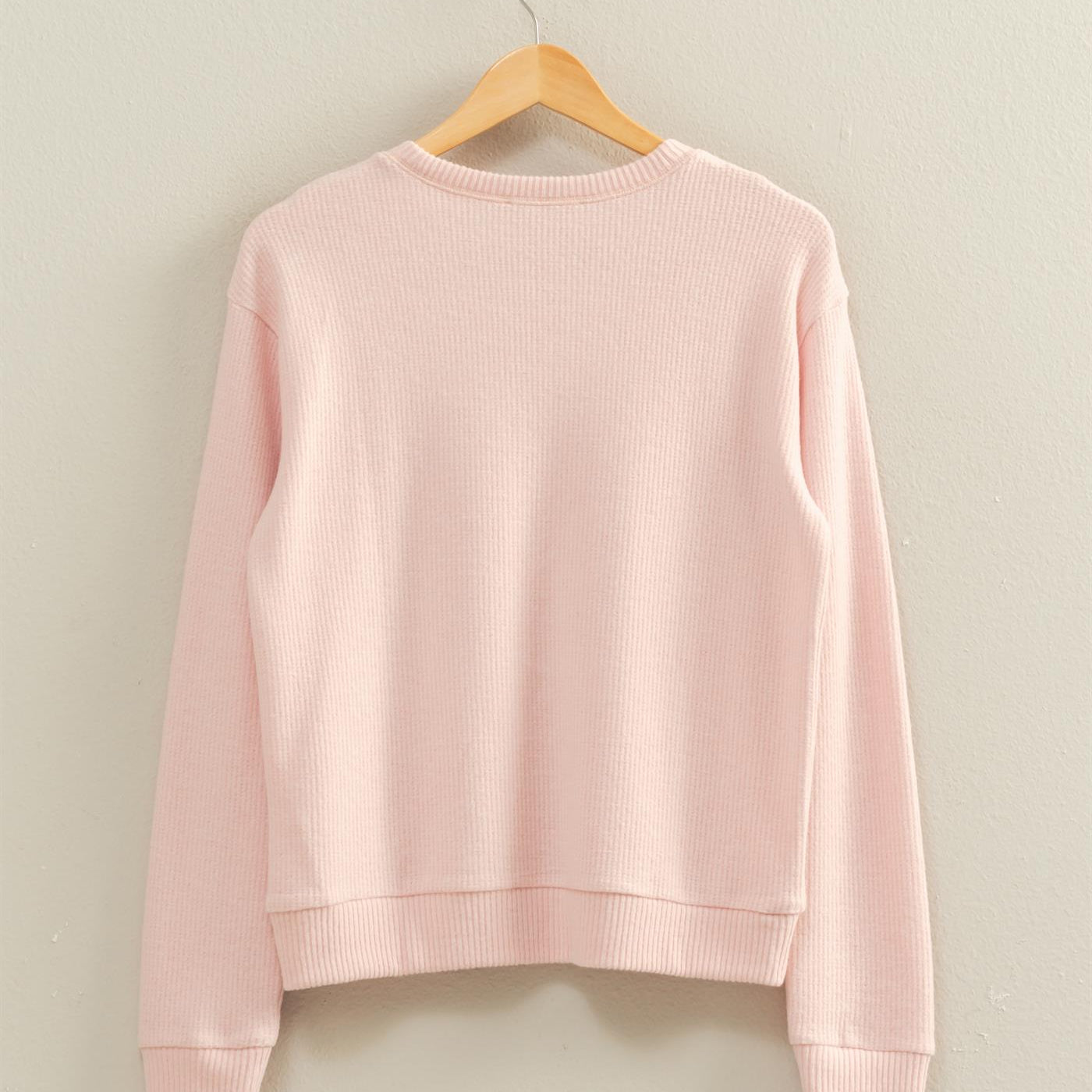 Wholesale Brushed Waffle Crew Neck Long Sleeve Top Clothing Tops DZ26A177 PINK FROST DOUBLE ZERO