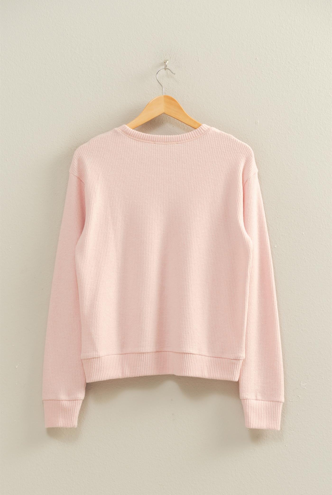 Wholesale Brushed Waffle Crew Neck Long Sleeve Top Clothing Tops DZ26A177 PINK FROST DOUBLE ZERO