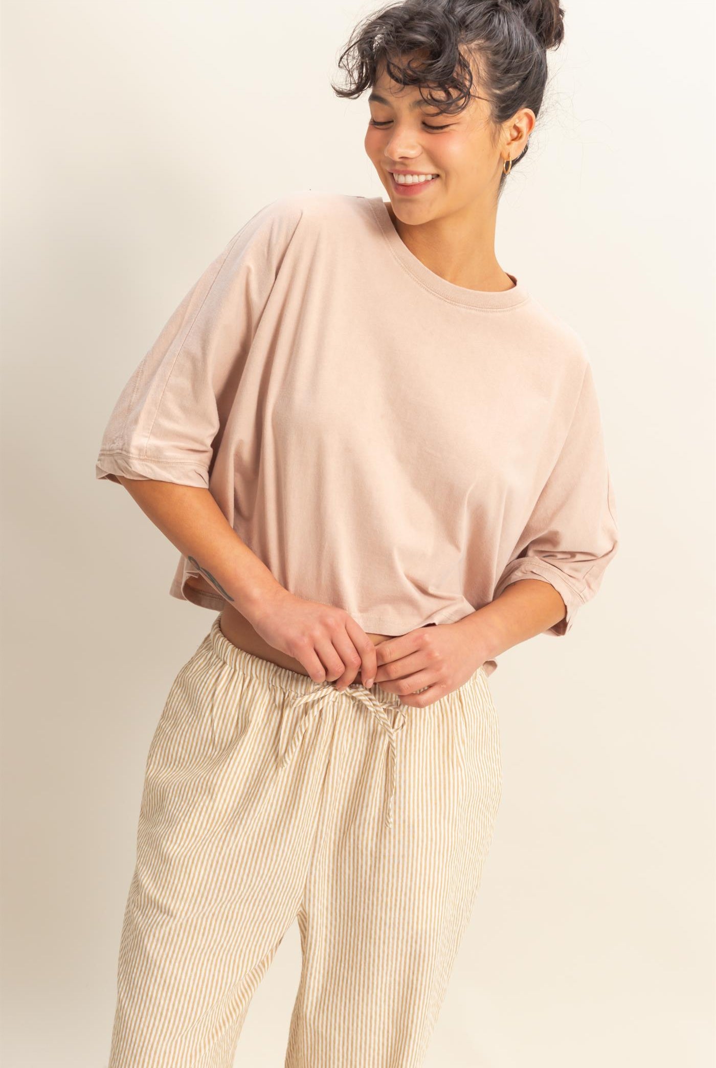 Wholesale Flowy Bat Wing Sleeves Knit Top Clothing Tops DZ25A797 TAUPE DOUBLE ZERO