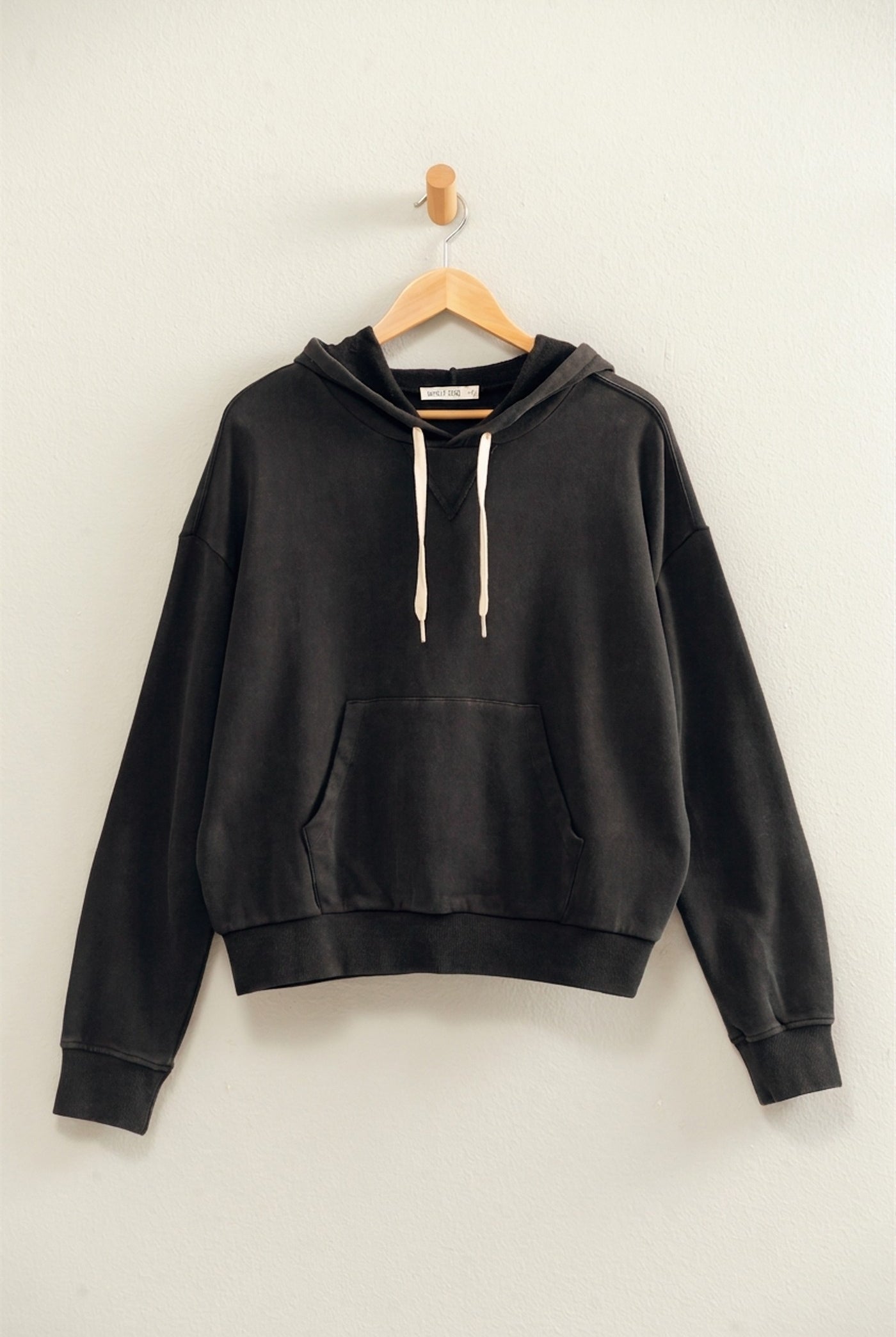 Wholesale Acid Wash Hoodie Clothing Tops DZ26E112 BLACK DOUBLE ZERO