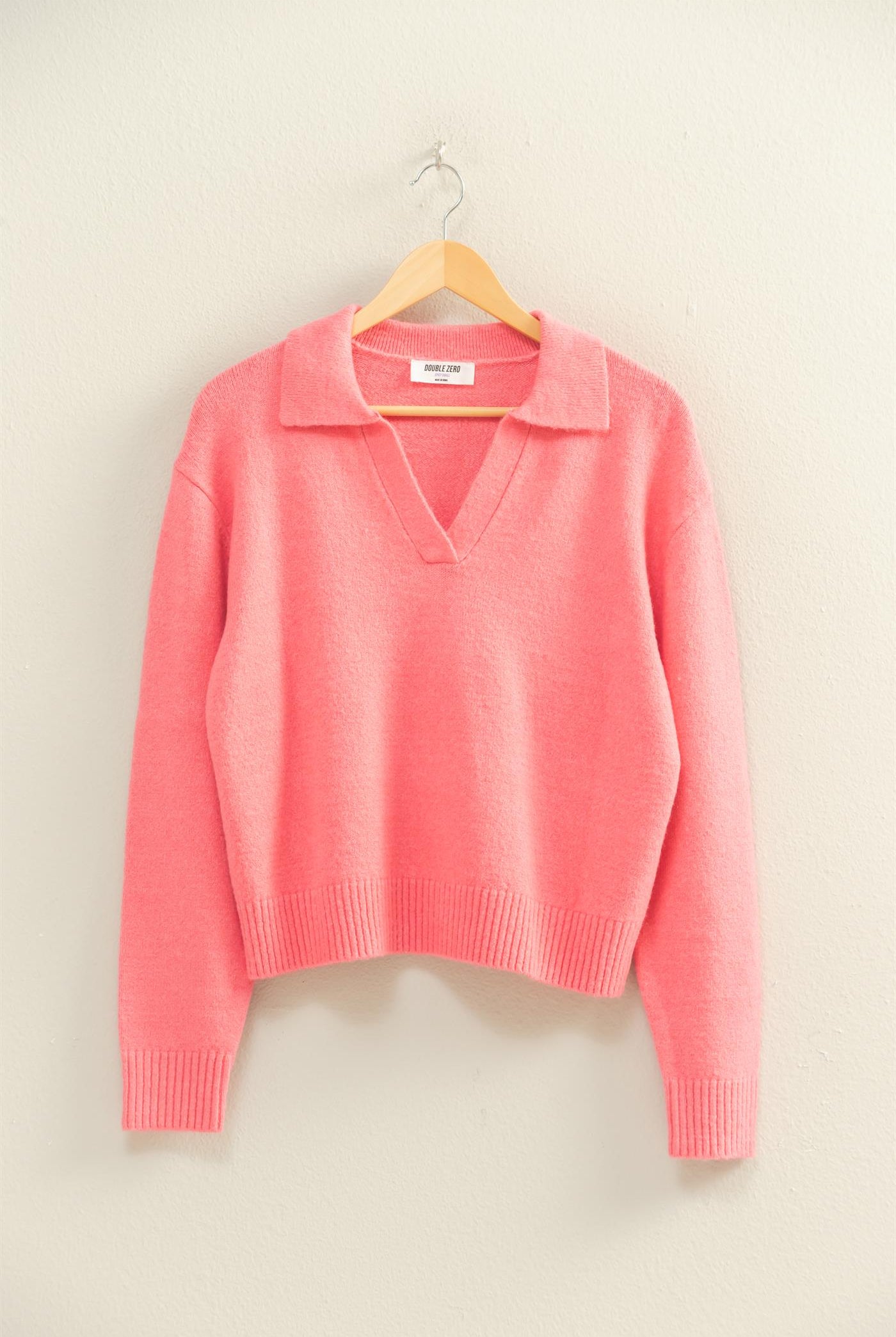 Wholesale Collared V Neck Sweater Sweaters DZ25C947 TAFFY PINK DOUBLE ZERO