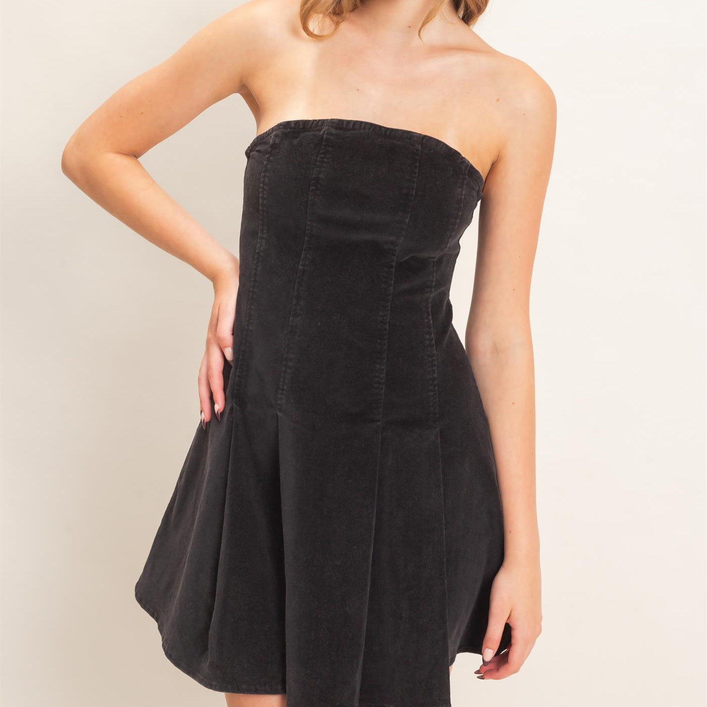 Wholesale Strapless Mineral Wash Dress Dresses HF26F215 BLACK HYFVE