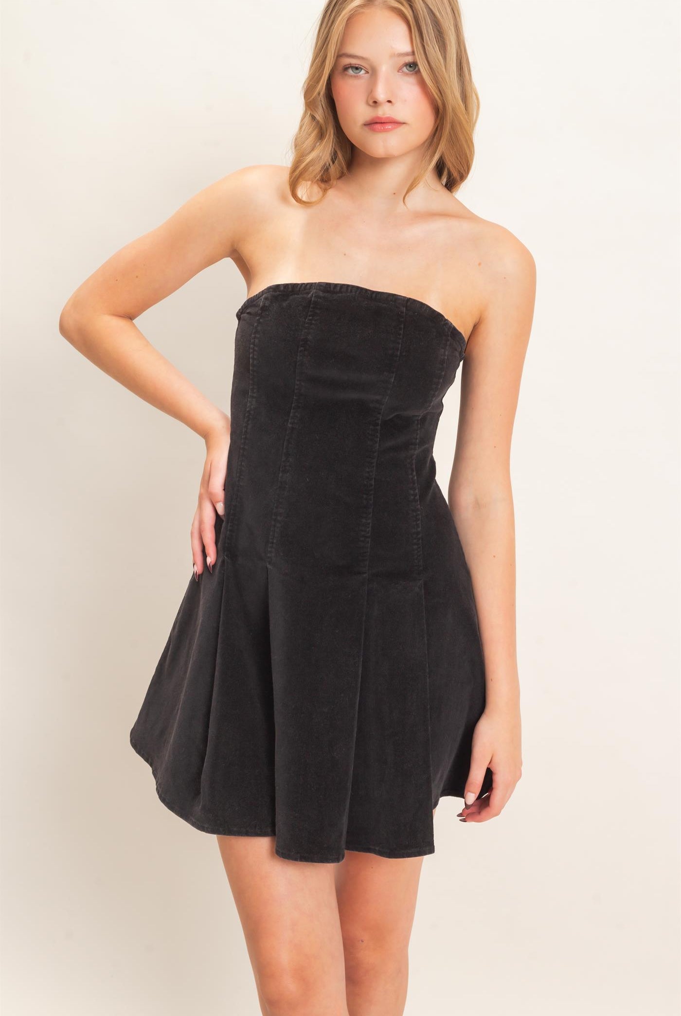 Wholesale Strapless Mineral Wash Dress Dresses HF26F215 BLACK HYFVE